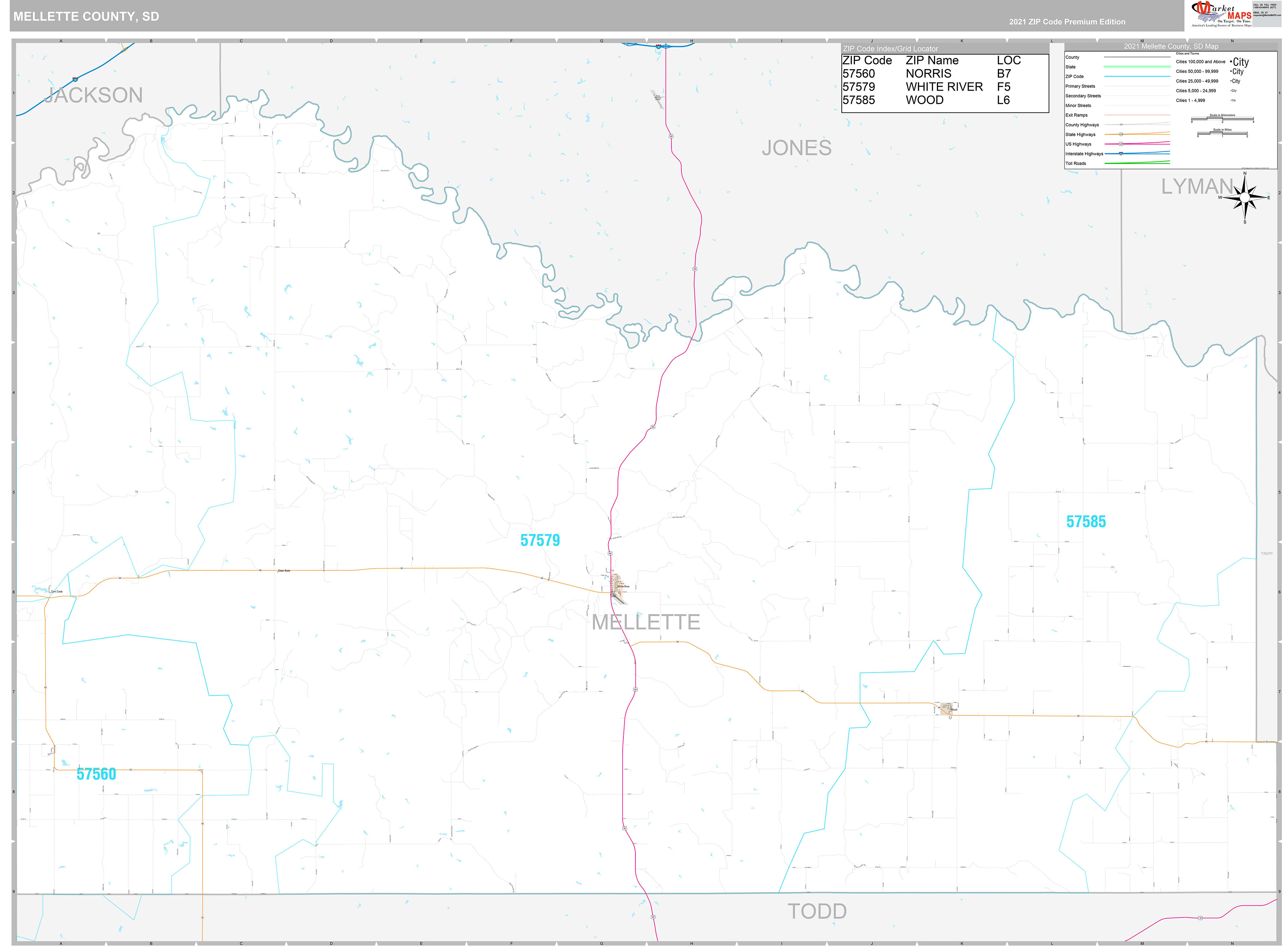 Mellette County, SD Wall Map Premium Style by MarketMAPS