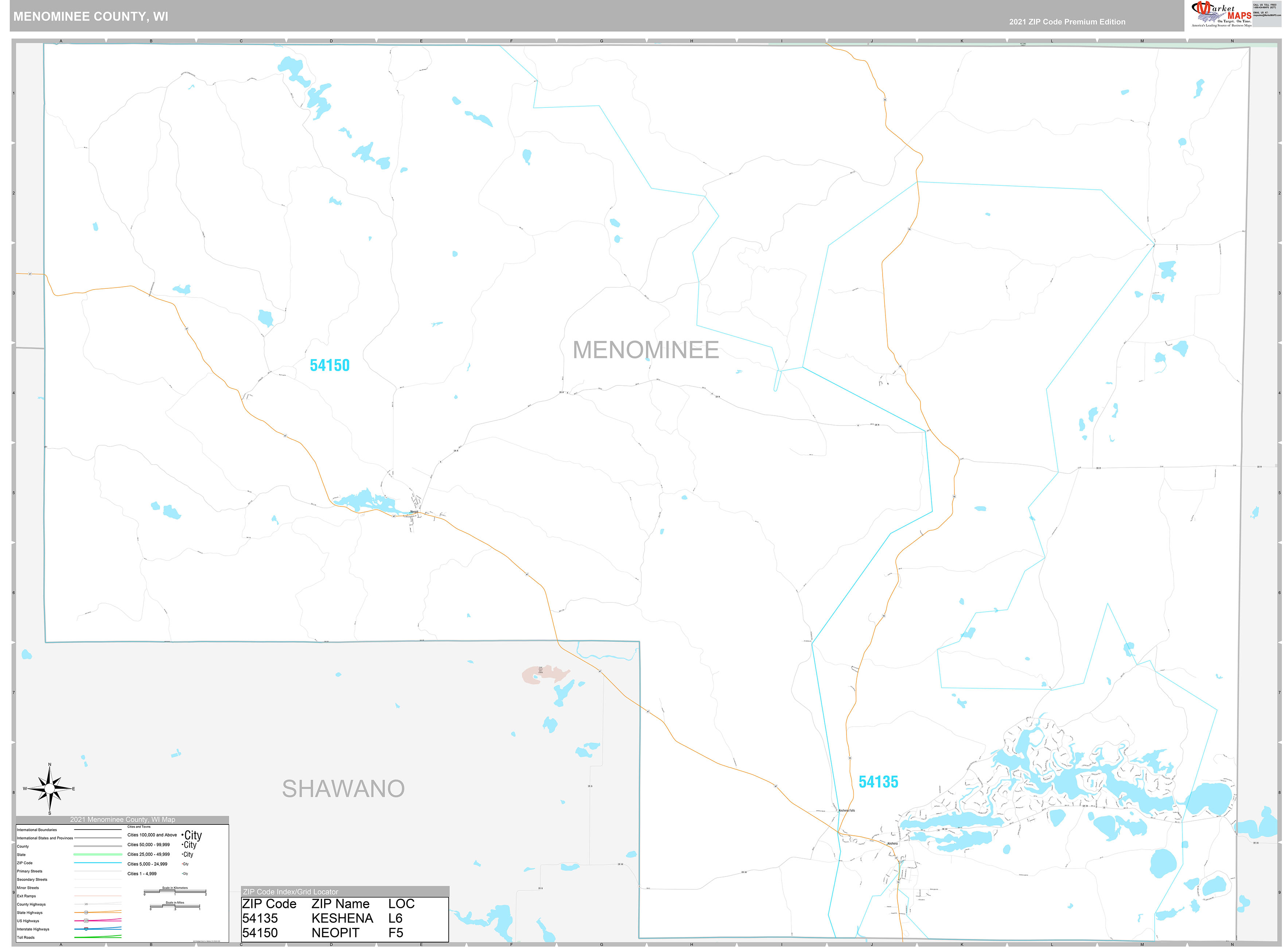 Menominee County, WI Wall Map Premium Style by MarketMAPS