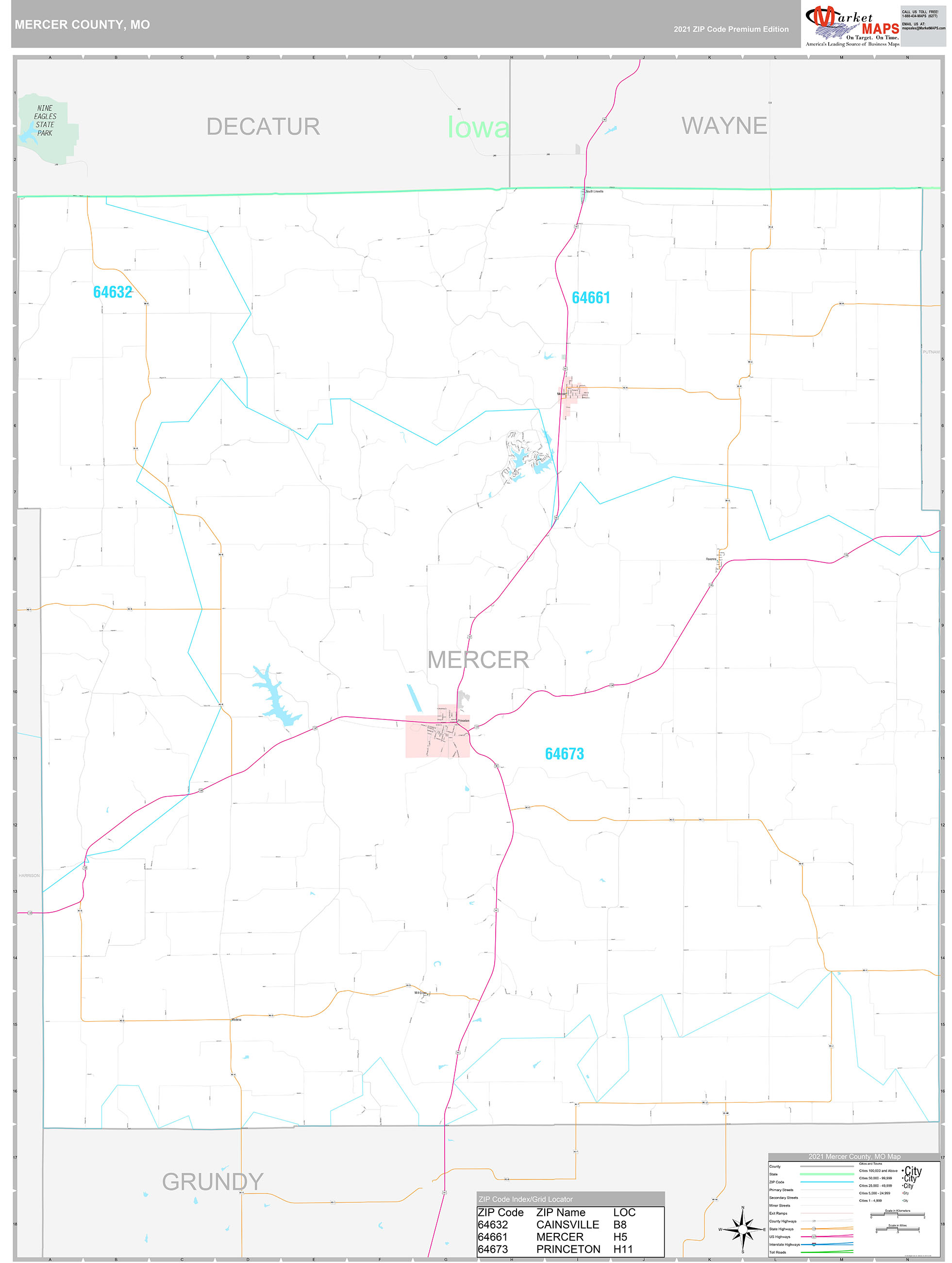 Mercer County, MO Wall Map Premium Style by MarketMAPS MapSales
