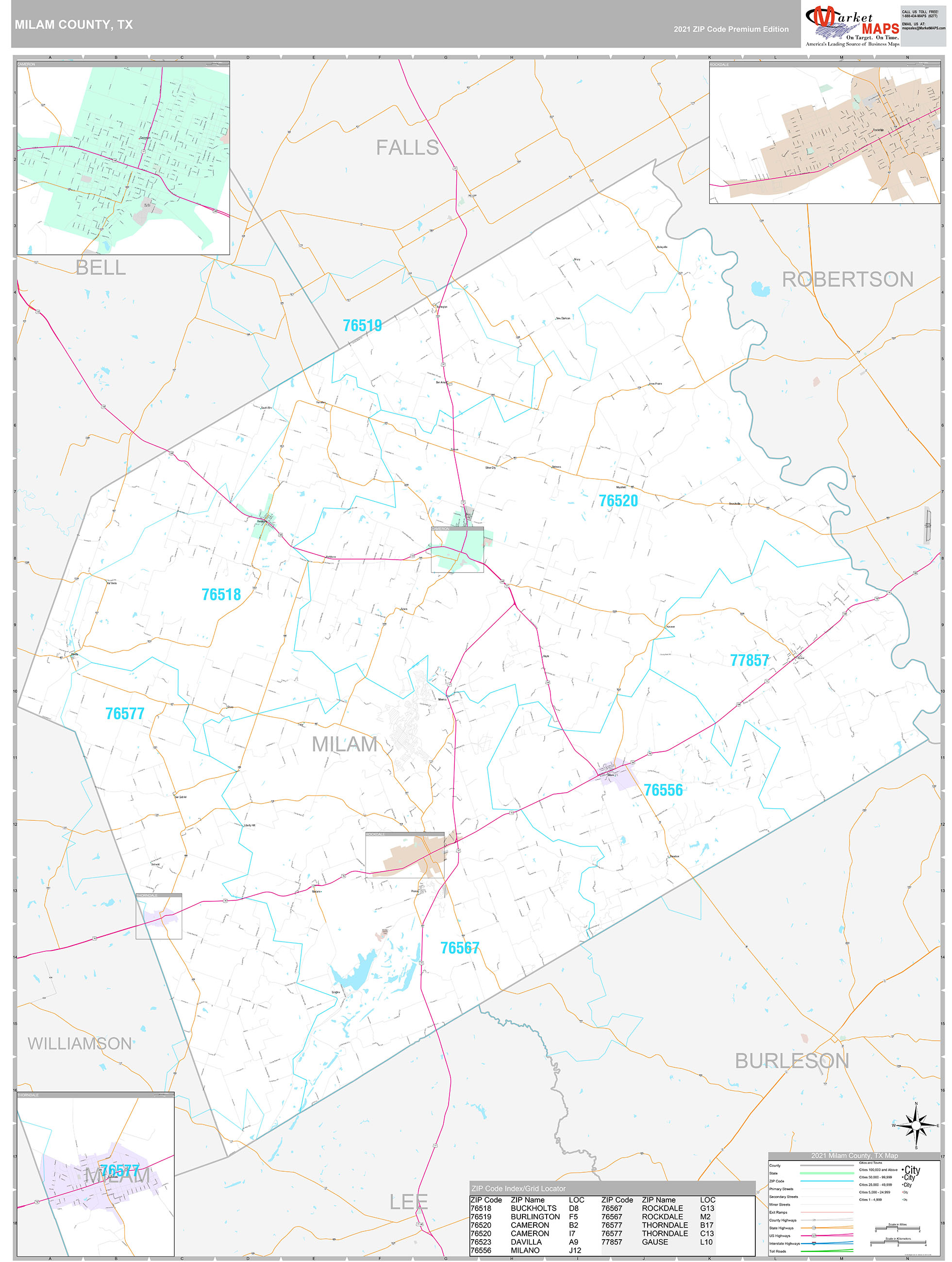 Milam County, TX Wall Map Premium Style by MarketMAPS MapSales