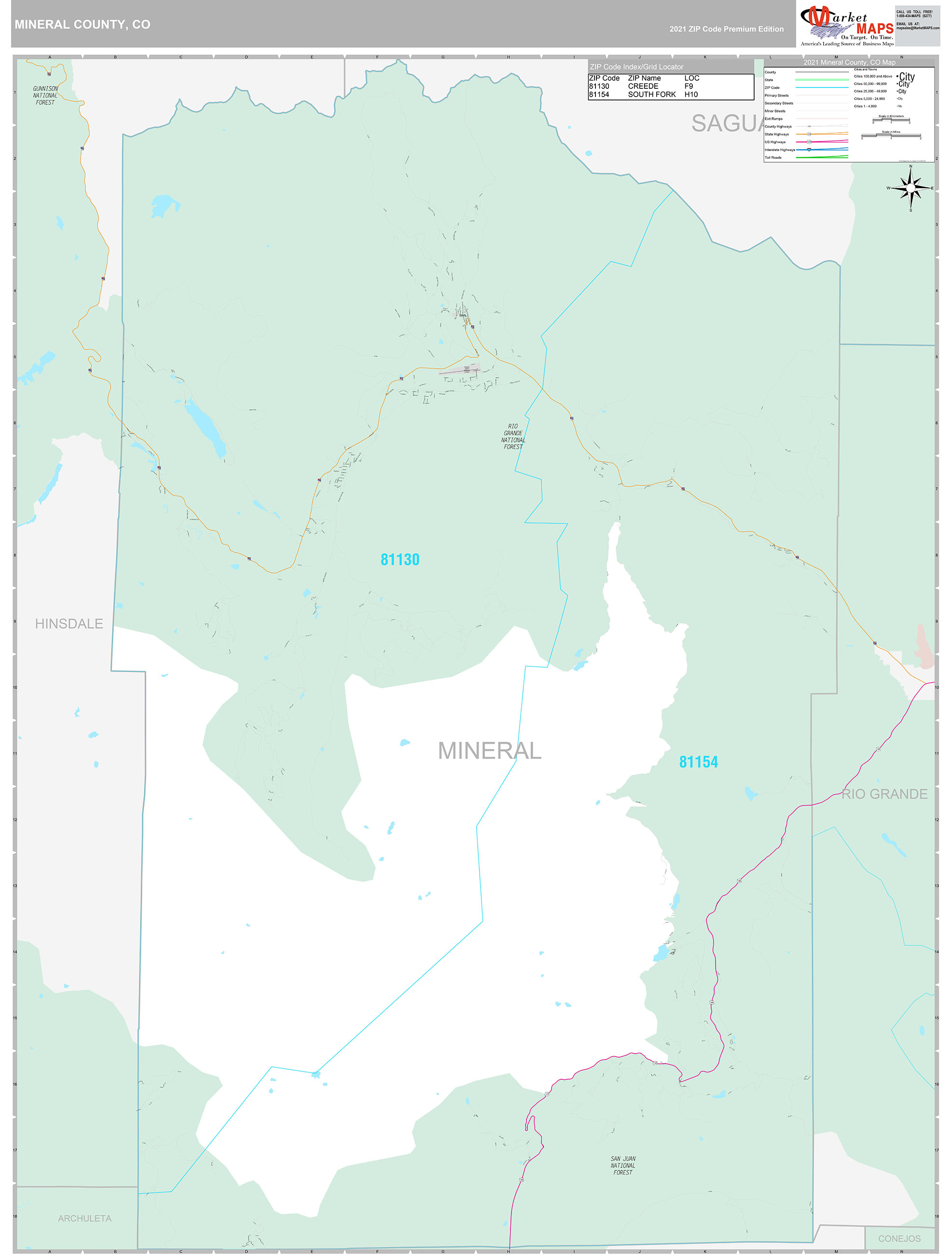 Mineral County, CO Wall Map Premium Style by MarketMAPS