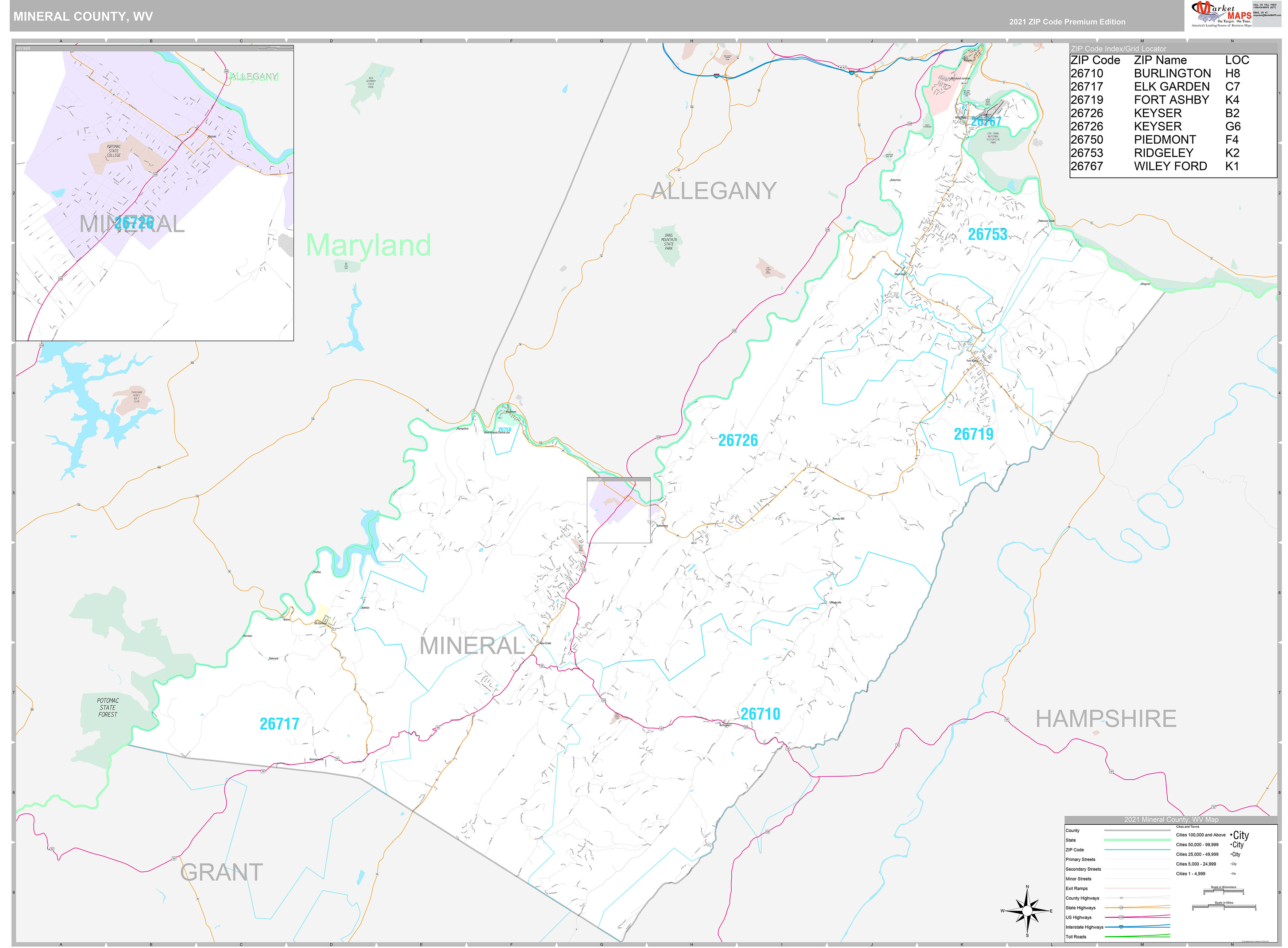 Mineral County, WV Wall Map Premium Style by MarketMAPS