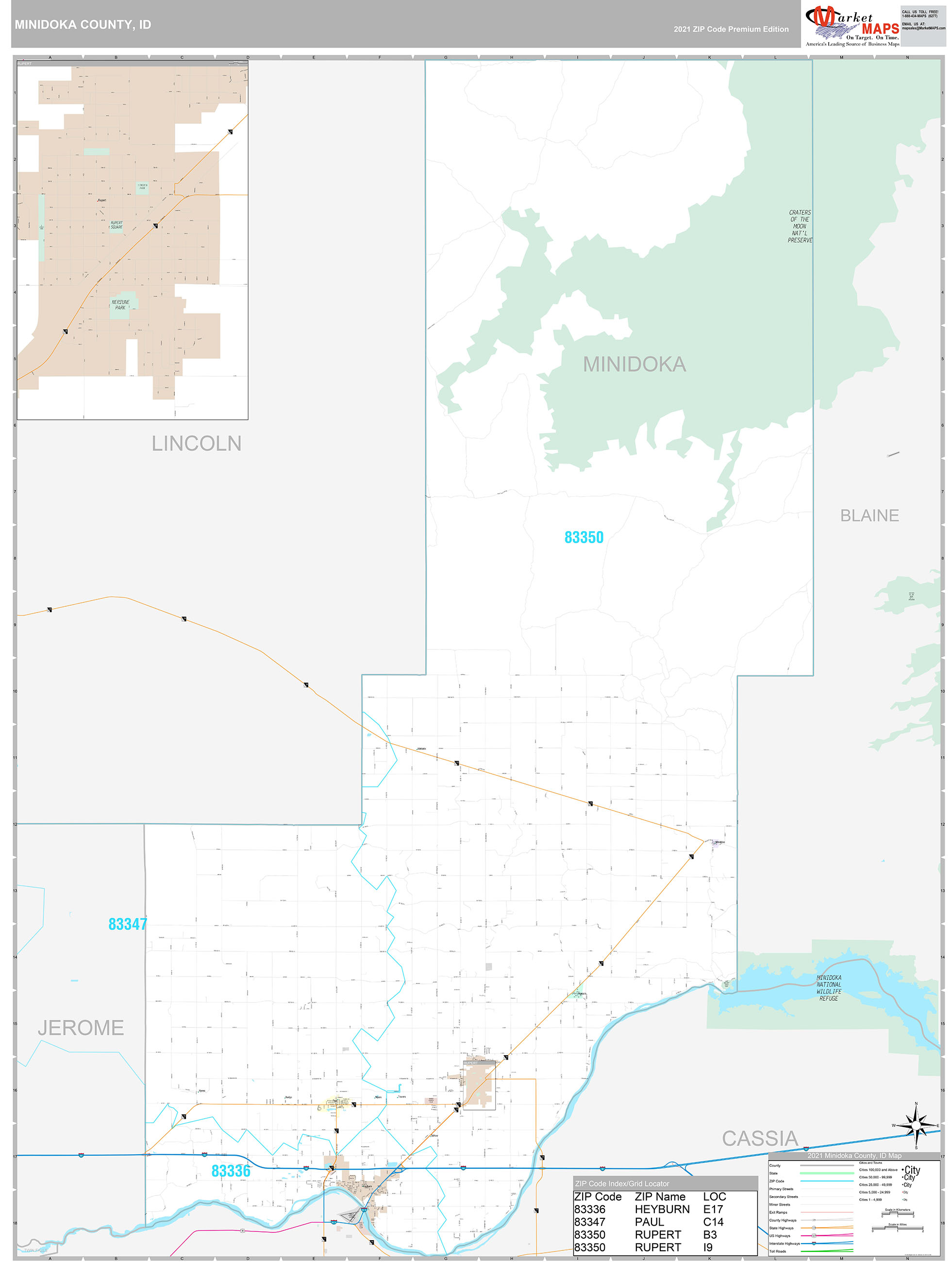 Minidoka County, ID Wall Map Premium Style by MarketMAPS