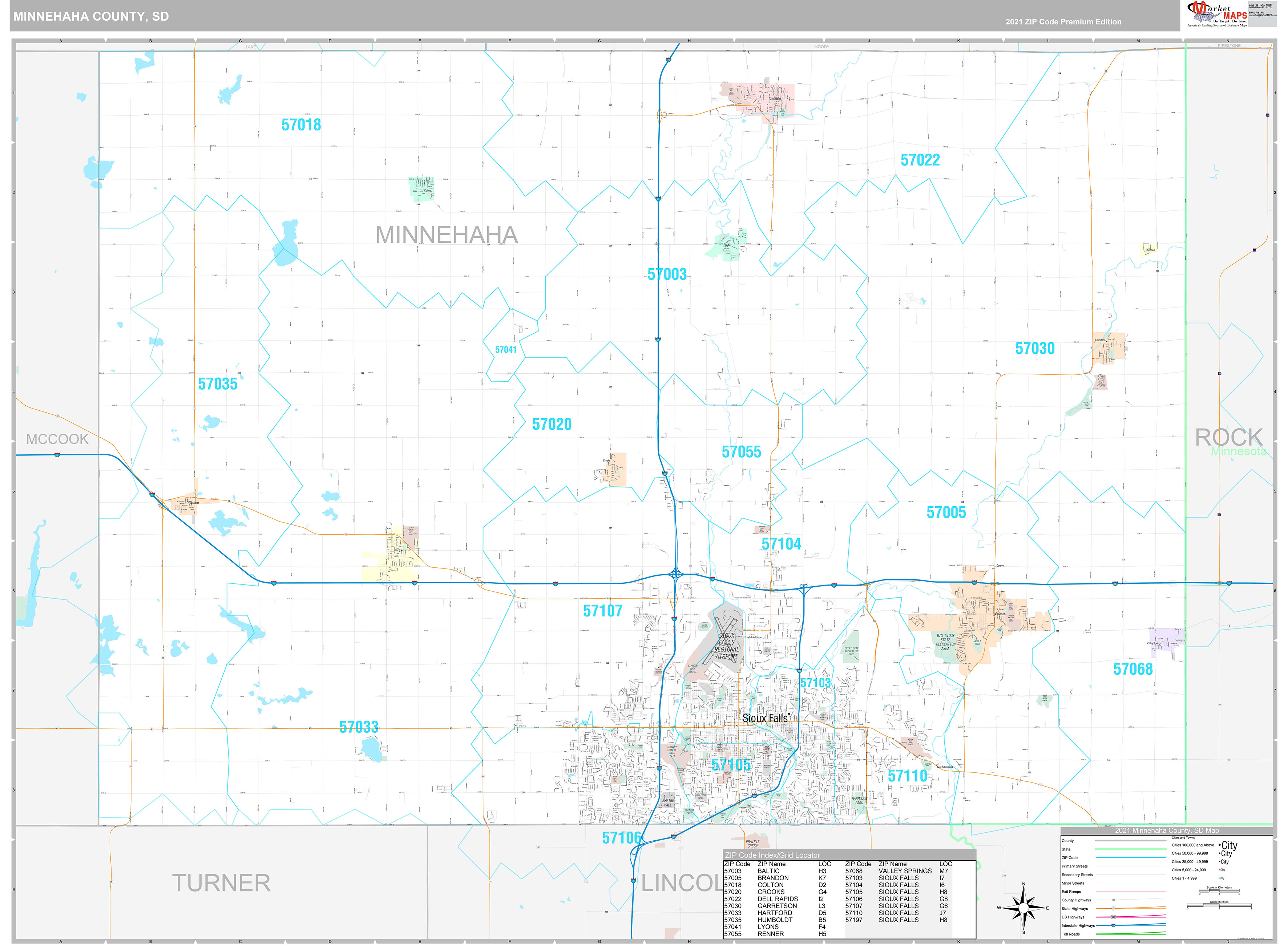 Minnehaha County, SD Wall Map Premium Style by MarketMAPS MapSales