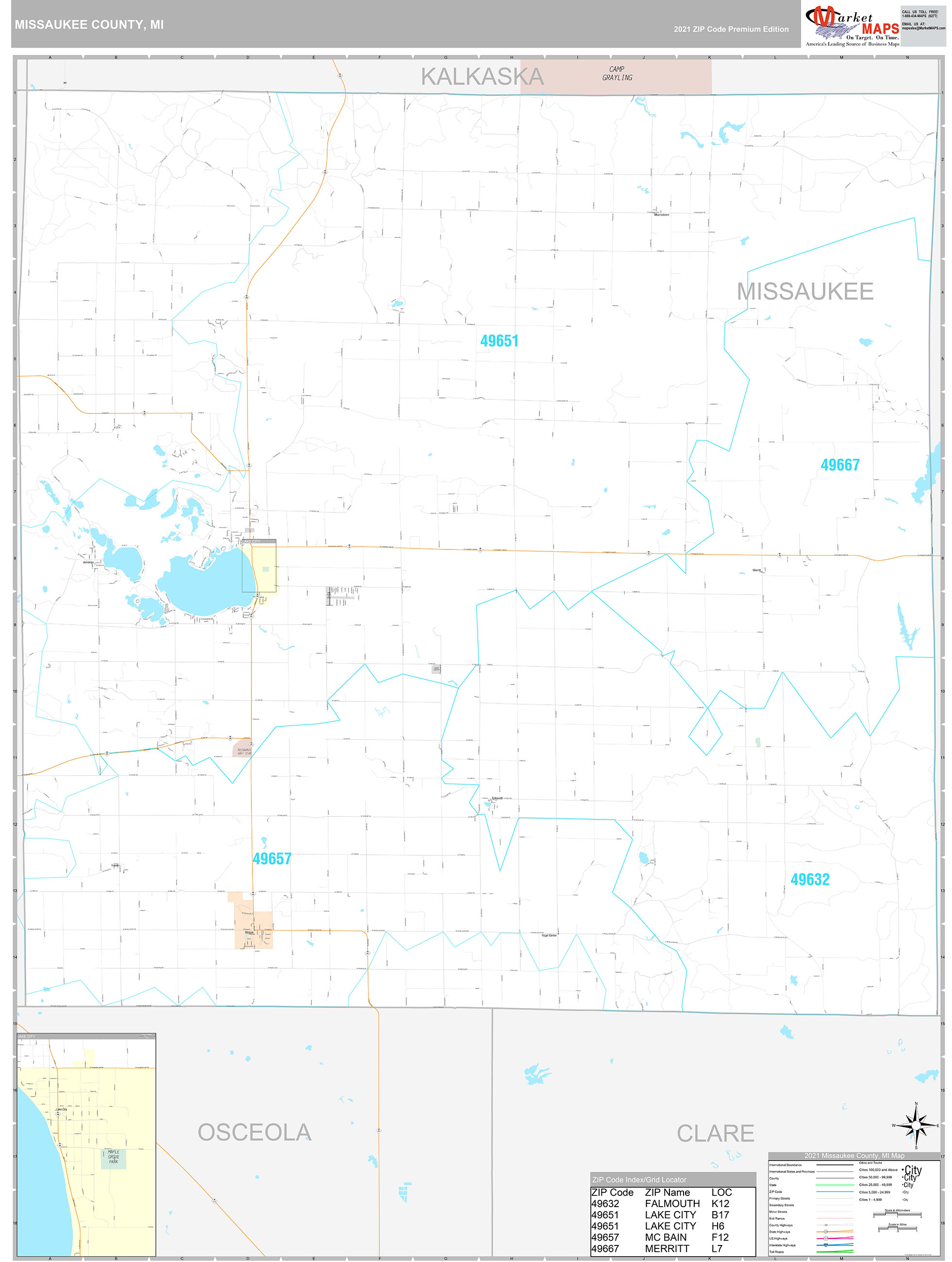 Missaukee County, MI Wall Map Premium Style by MarketMAPS