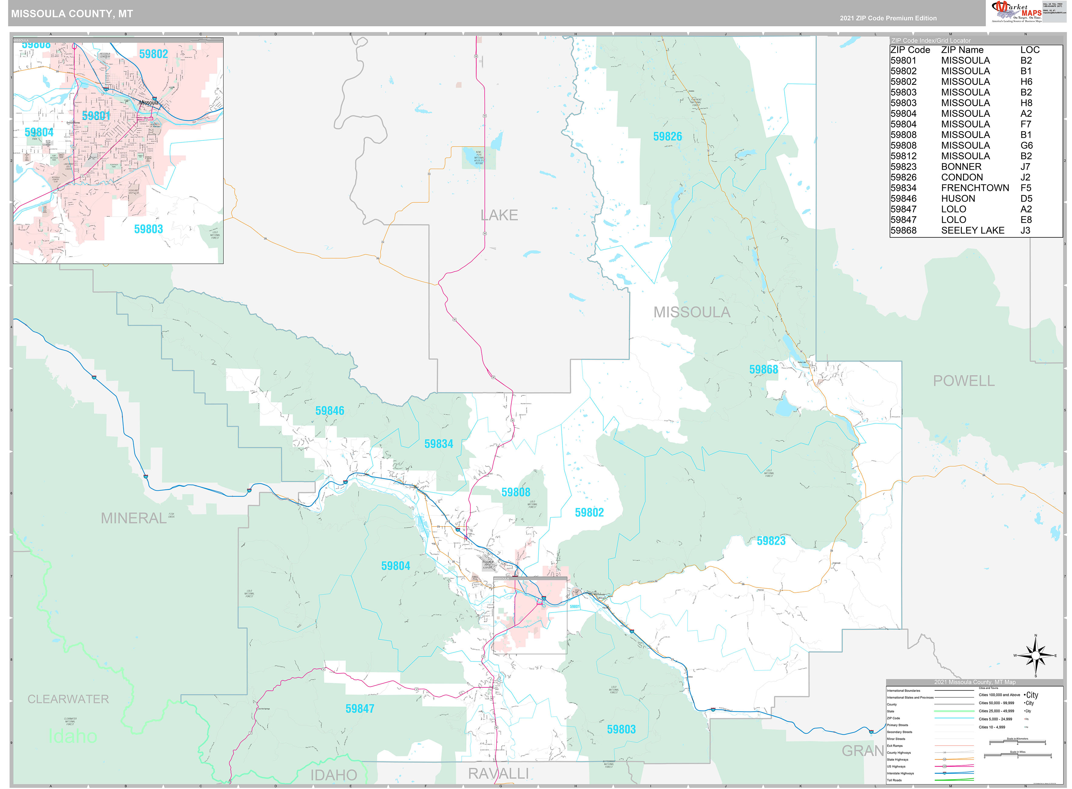Missoula County, MT Wall Map Premium Style by MarketMAPS MapSales