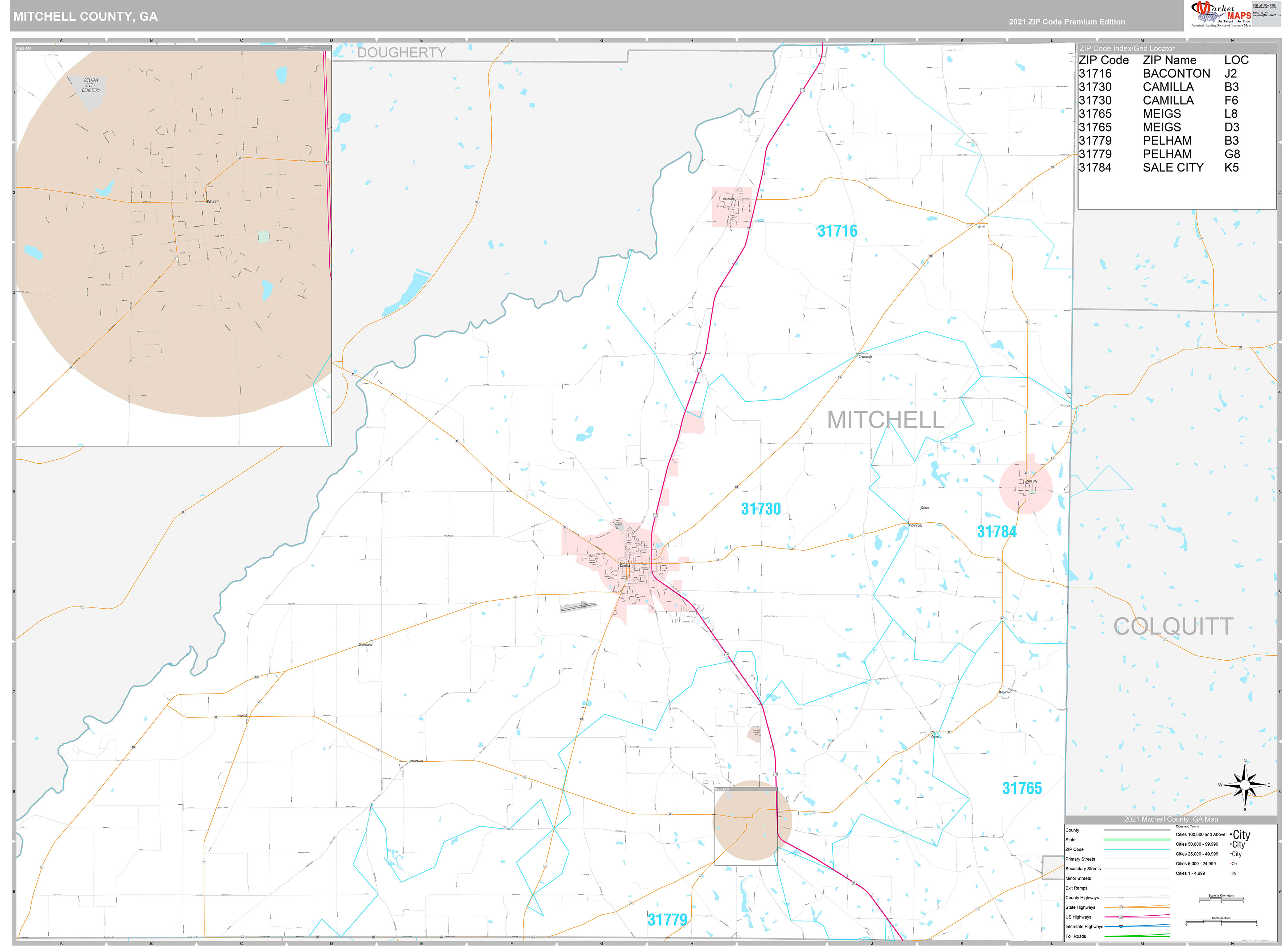 Mitchell County, GA Wall Map Premium Style by MarketMAPS MapSales