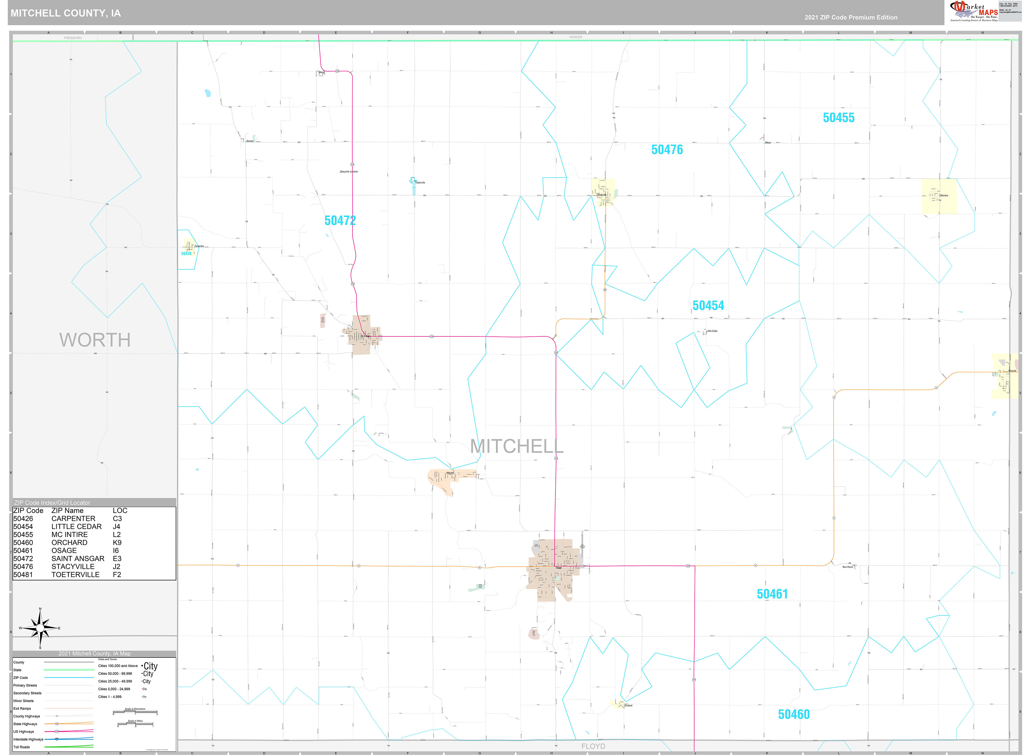 Mitchell County, IA Wall Map Premium Style by MarketMAPS