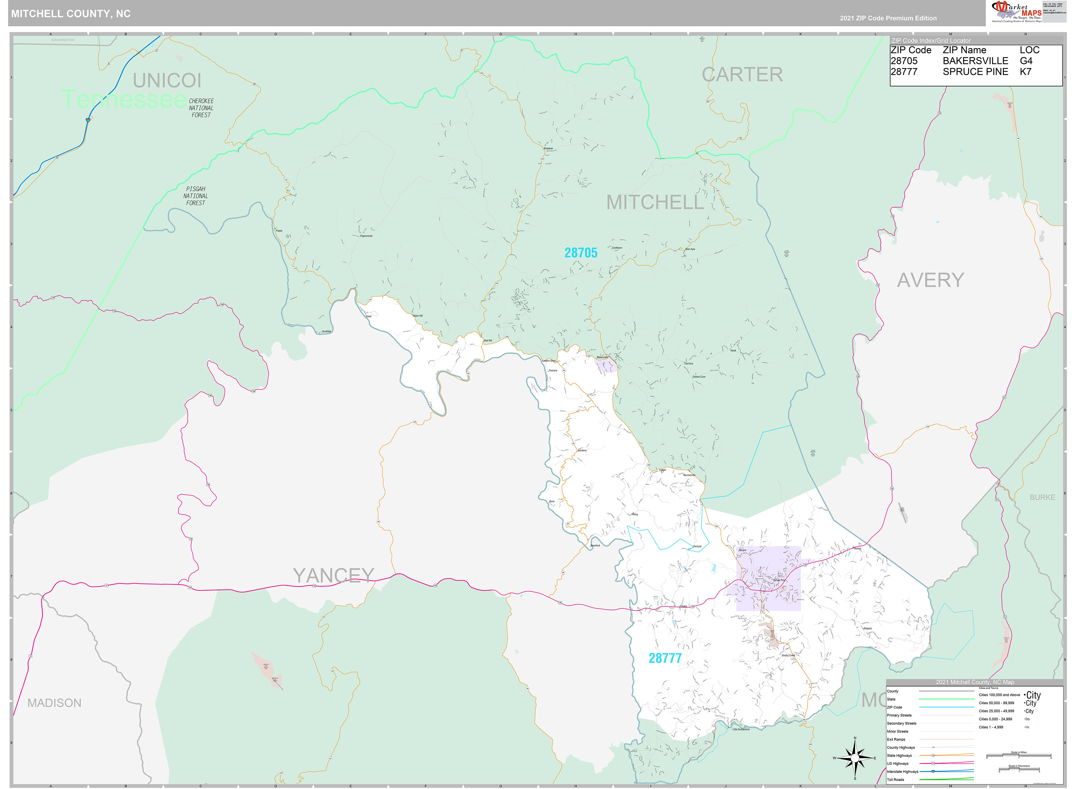 Mitchell County, NC Wall Map Premium Style by MarketMAPS MapSales