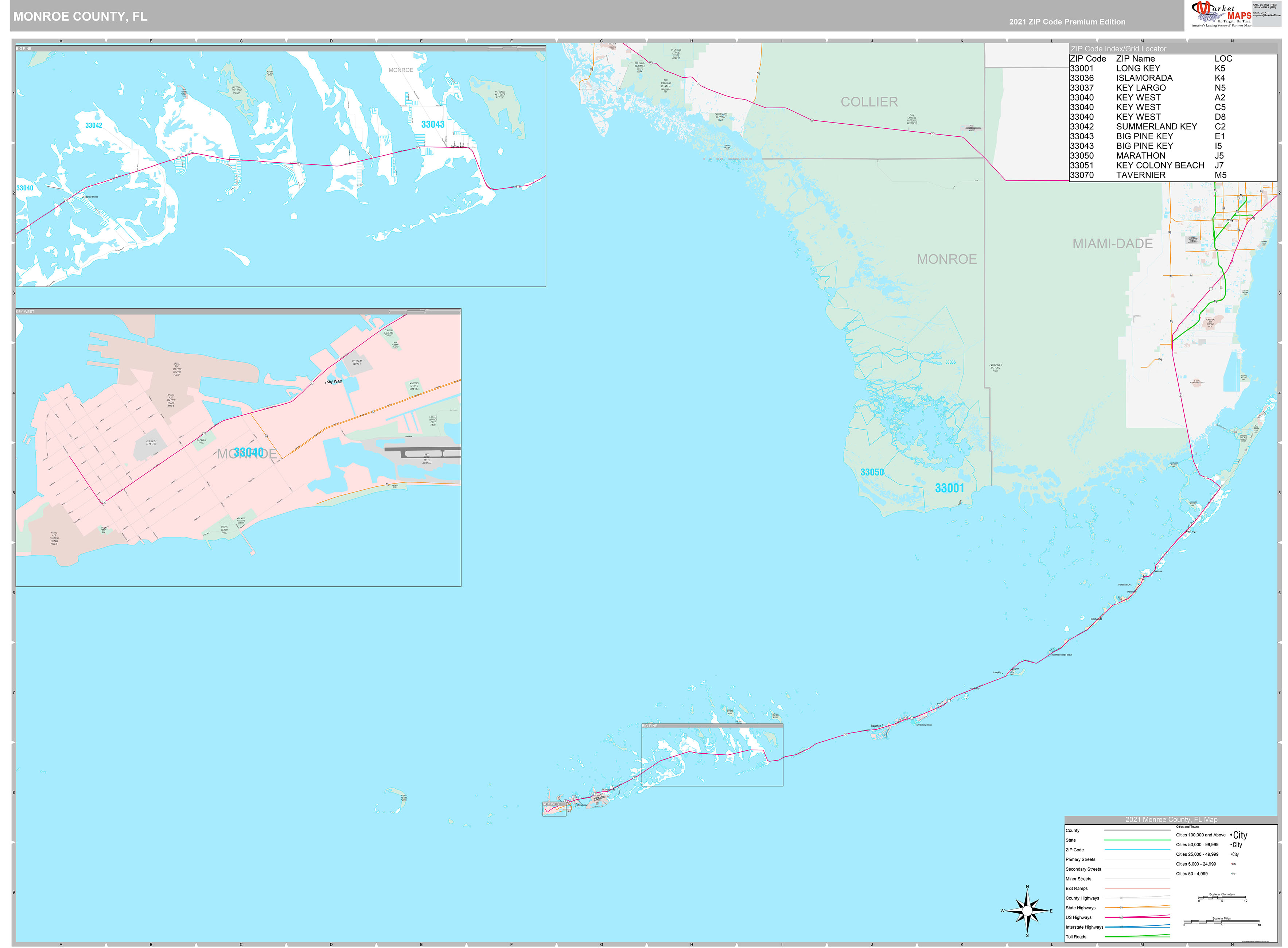 Monroe County, FL Wall Map Premium Style by MarketMAPS
