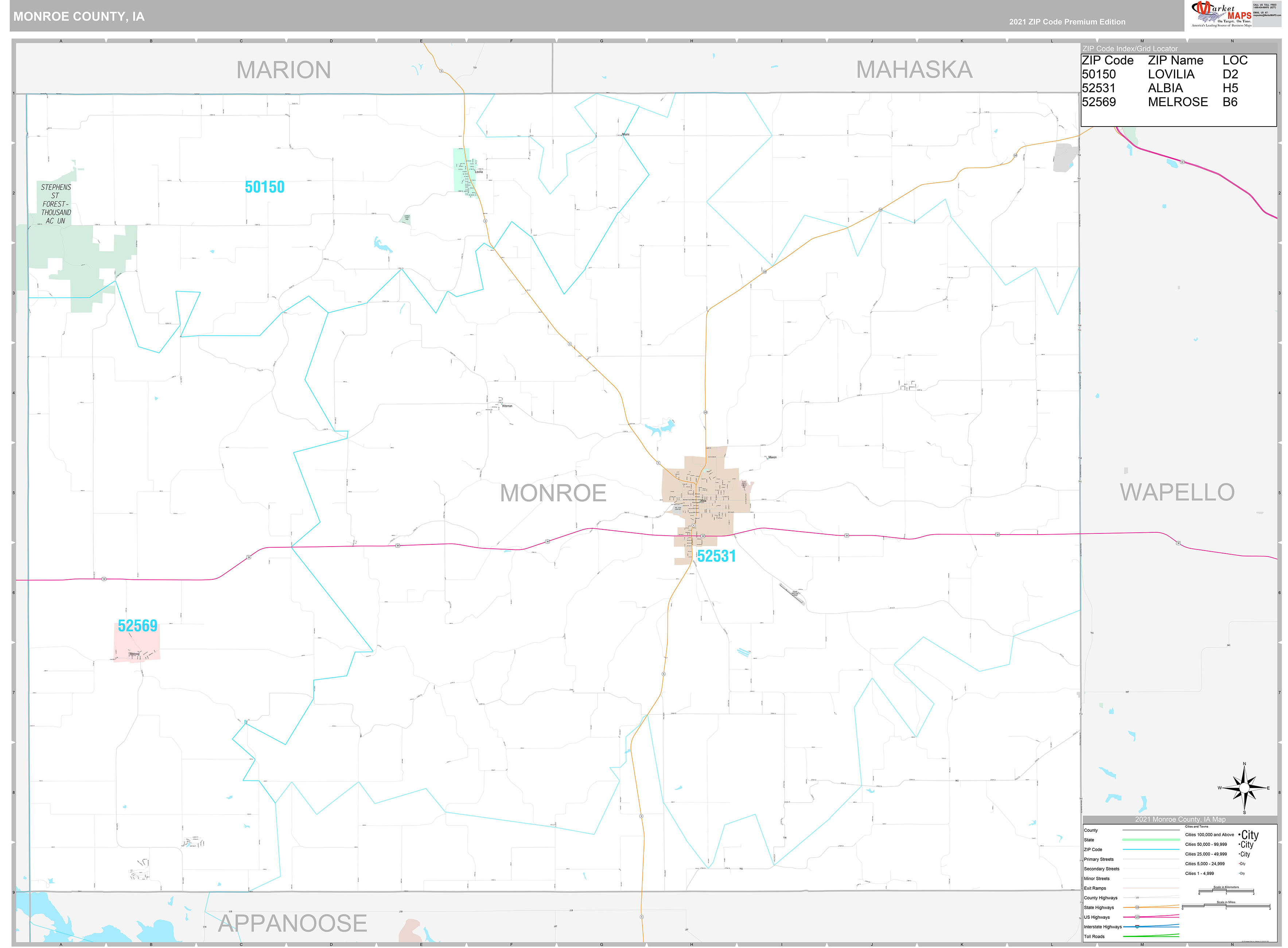 Monroe County Ia Wall Map Color Cast Style By Marketmaps Images and