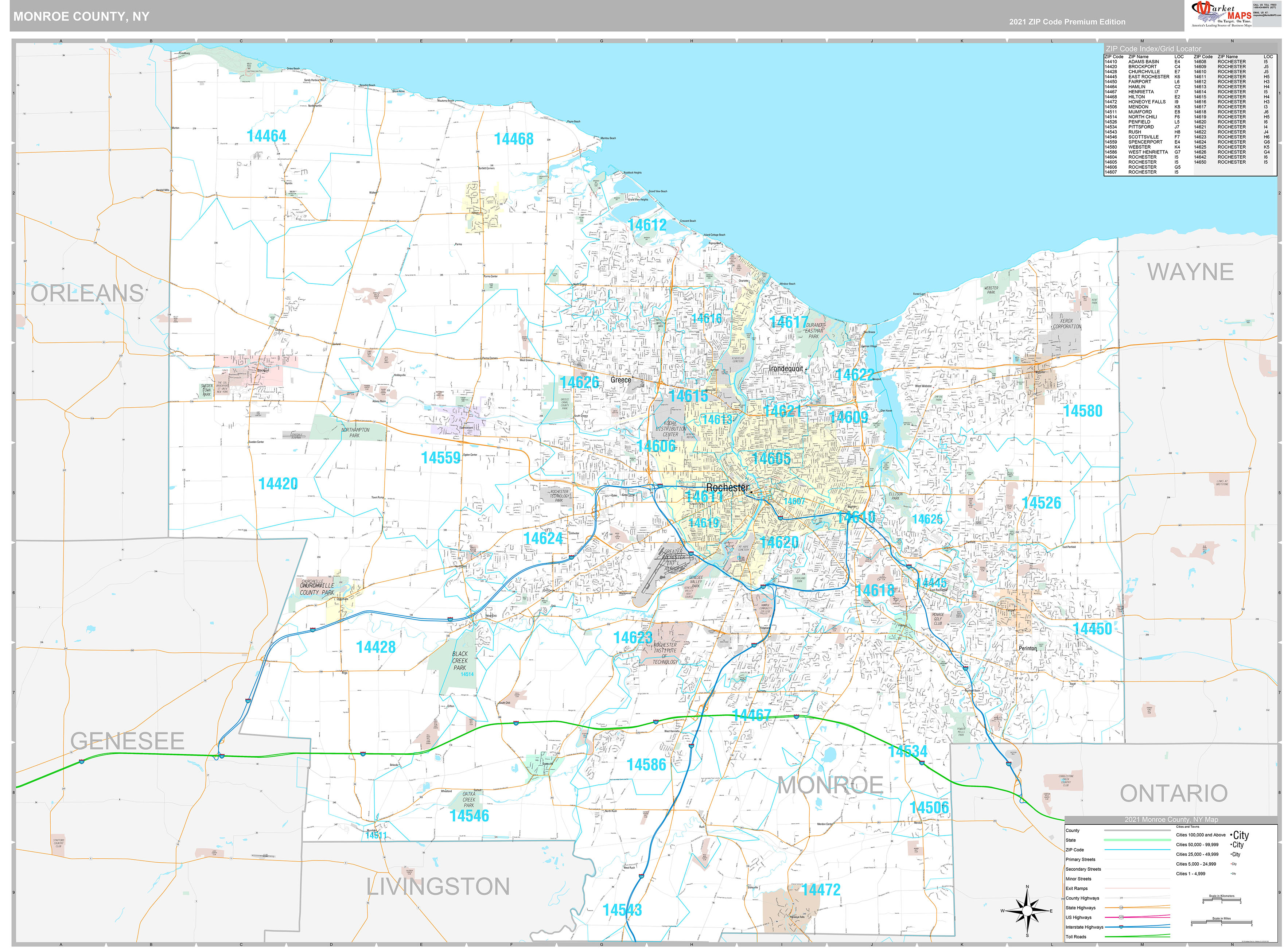 Monroe County, NY Wall Map Premium Style by MarketMAPS MapSales