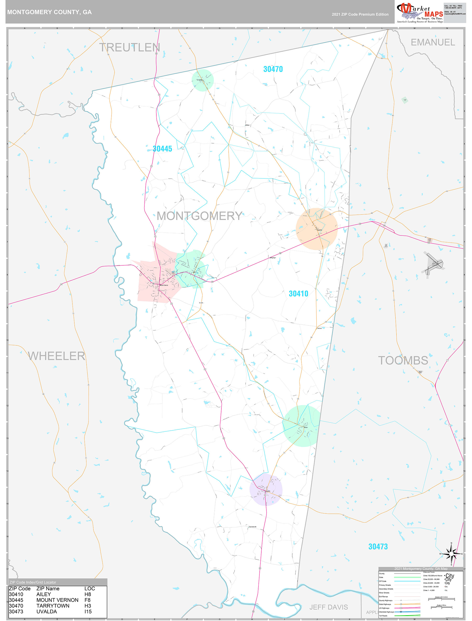 Montgomery County Ga Wall Map Premium Style By Marketmaps