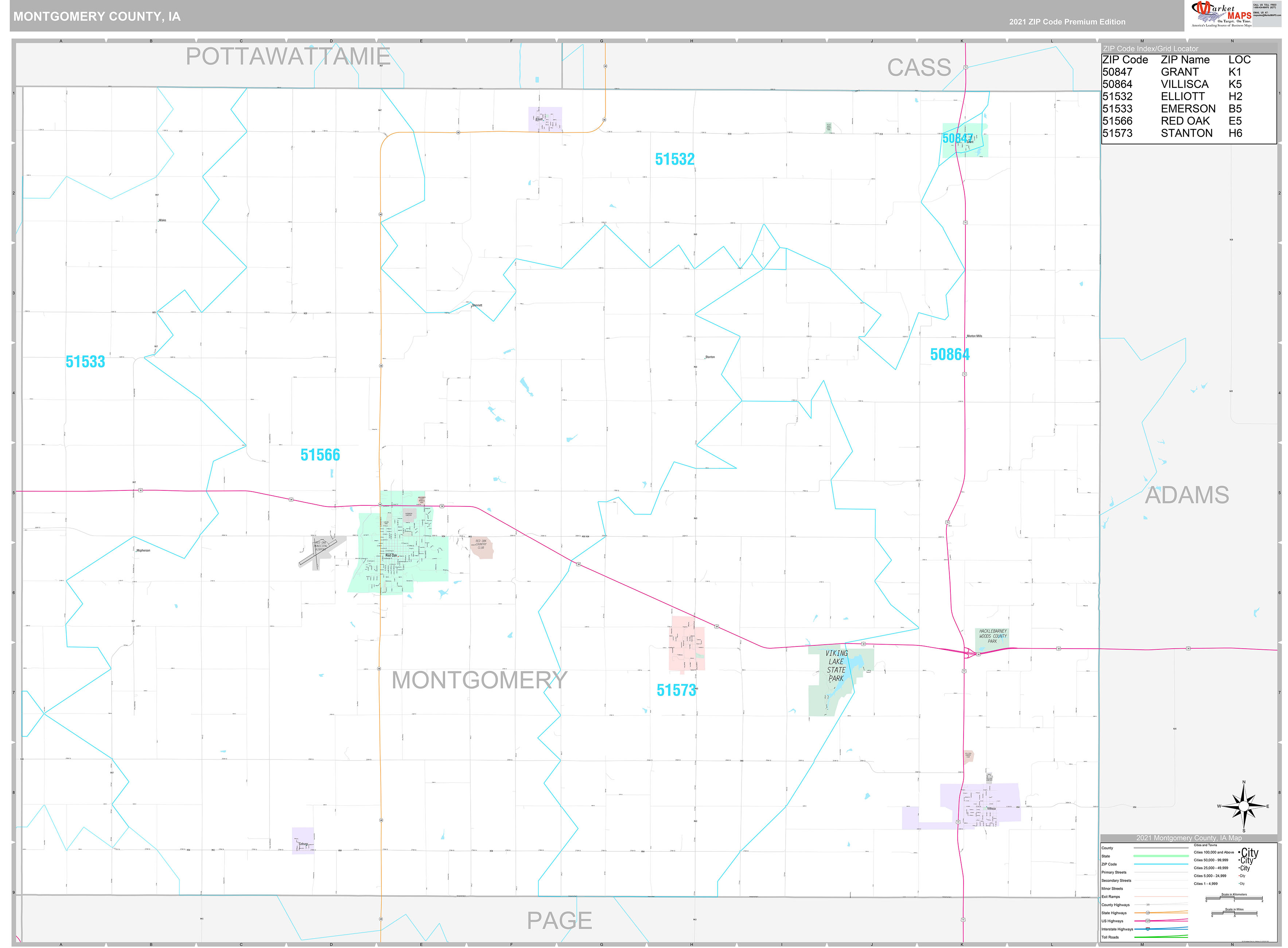 Montgomery County, IA Wall Map Premium Style by MarketMAPS