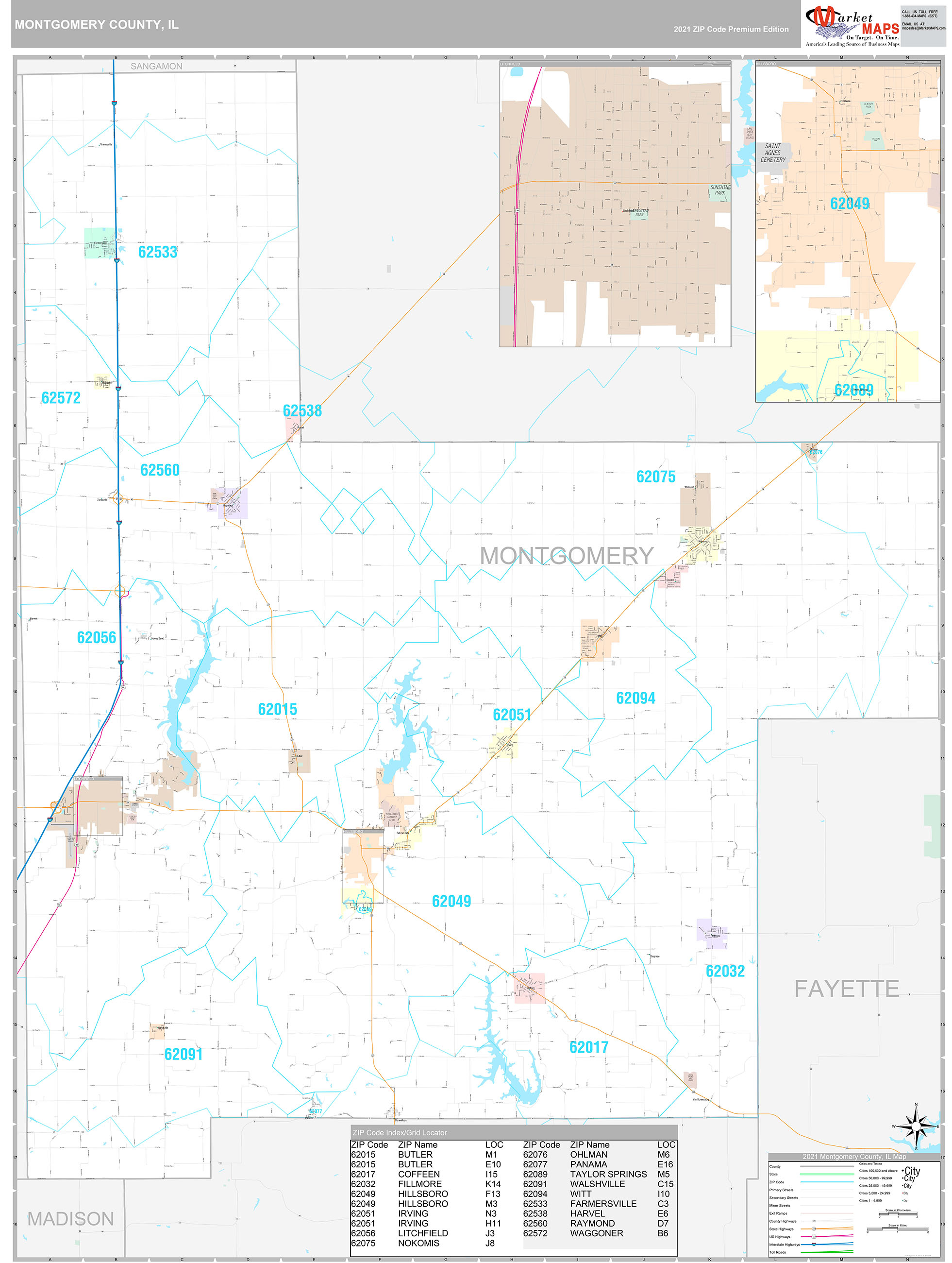 Montgomery County, IL Wall Map Premium Style by MarketMAPS - MapSales.com