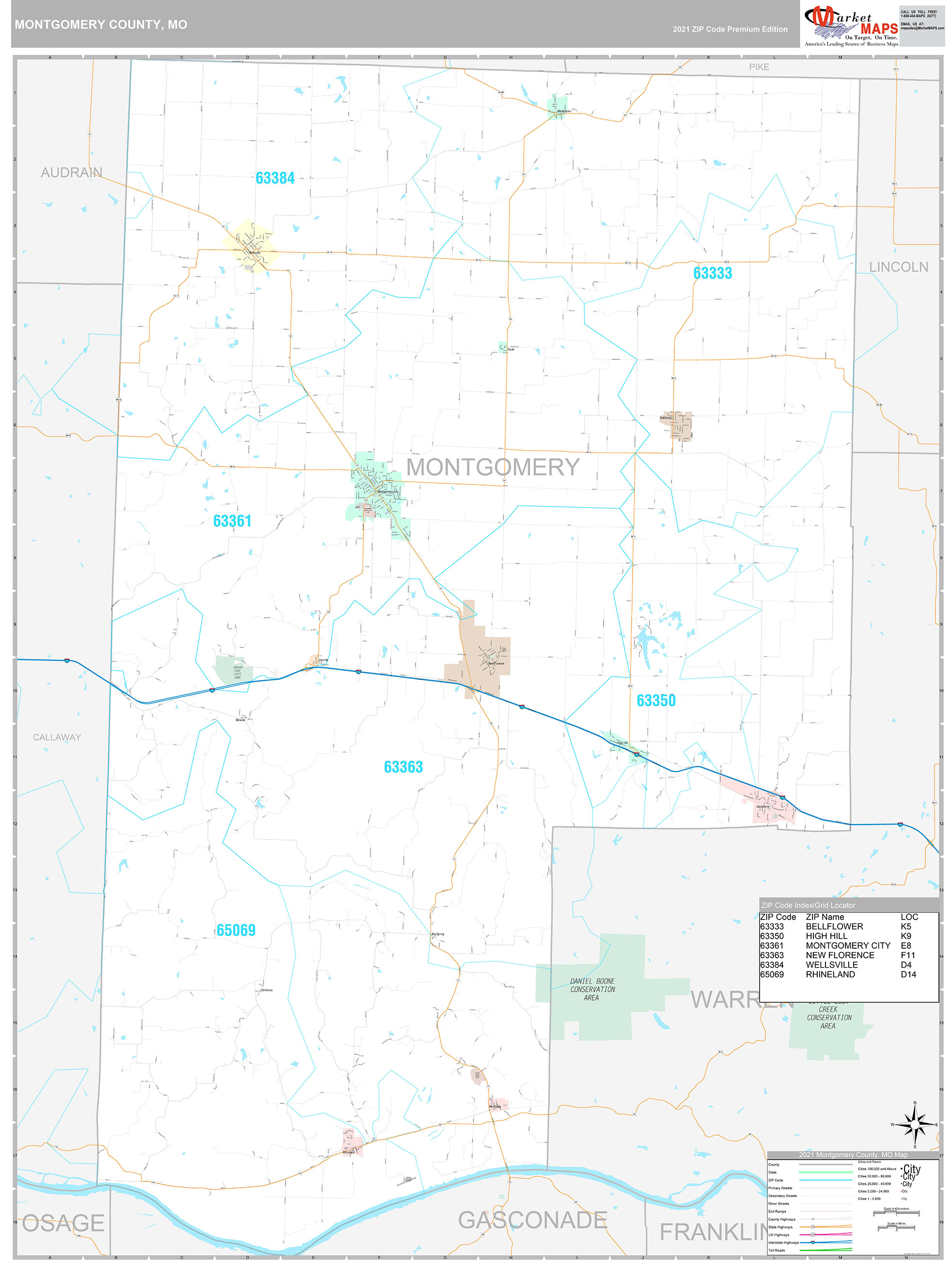 Montgomery County, MO Wall Map Premium Style by MarketMAPS MapSales