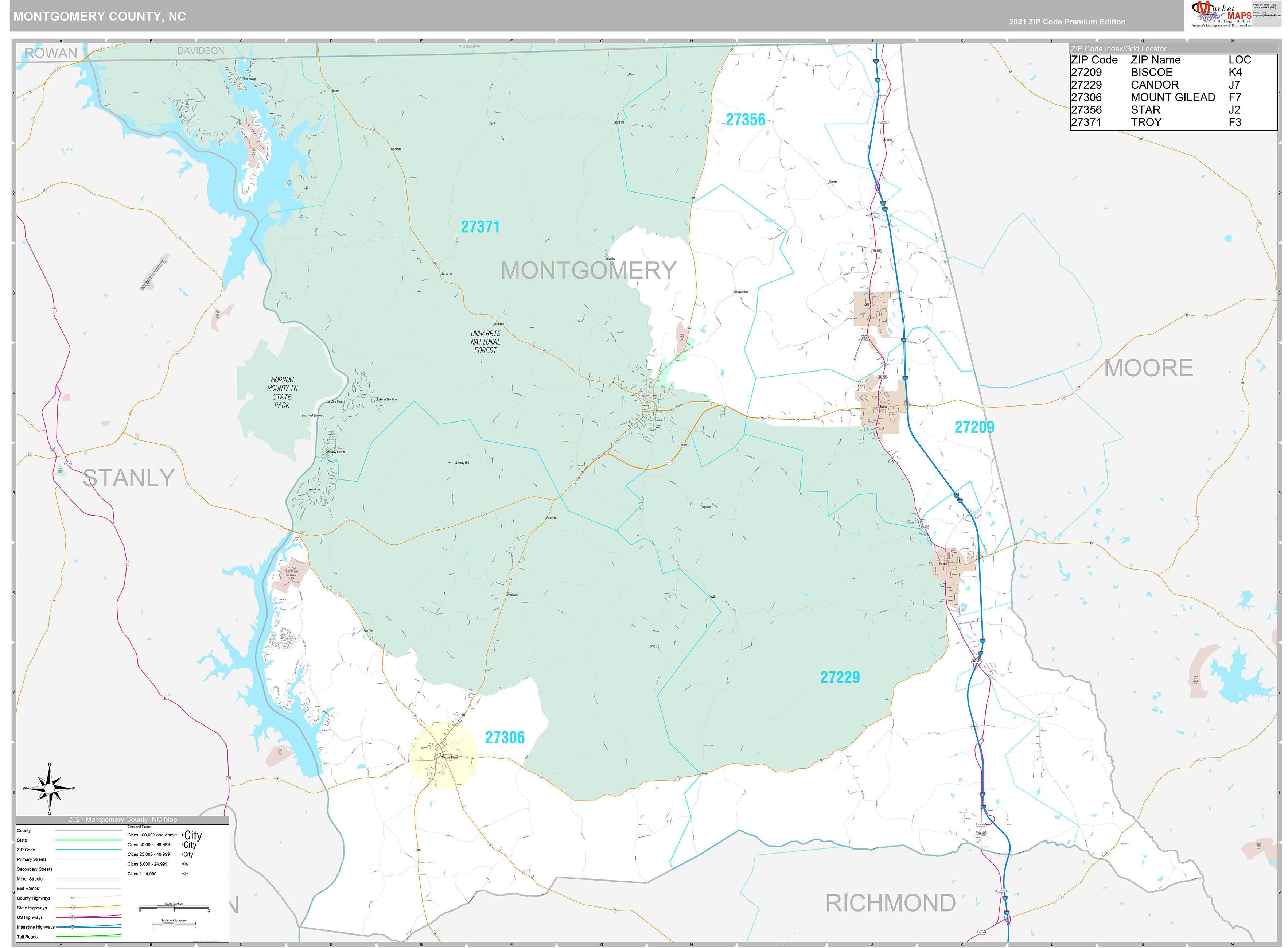 Montgomery County, NC Wall Map Premium Style by MarketMAPS