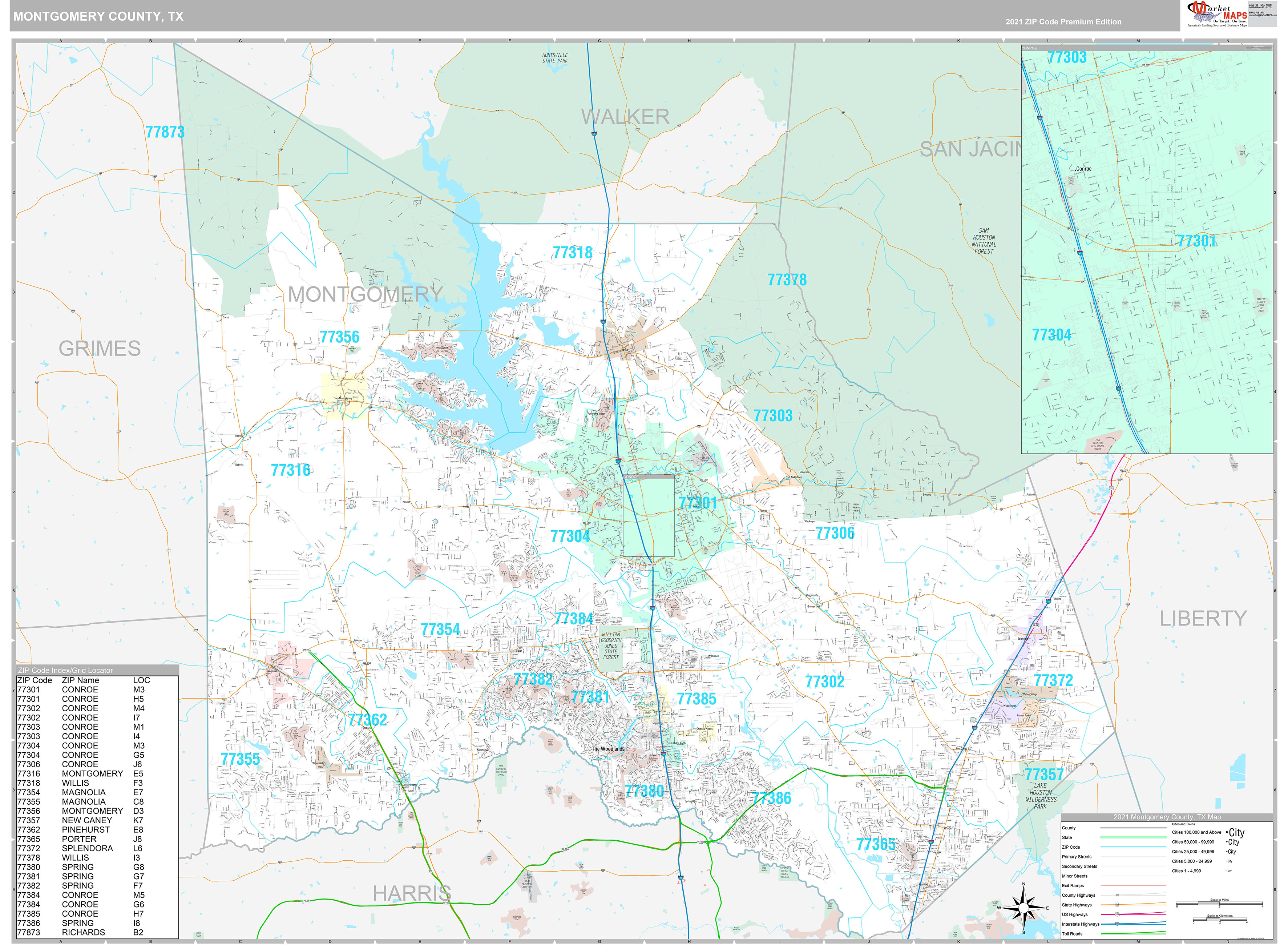 Montgomery County Tx Wall Map Premium Style By Marketmaps