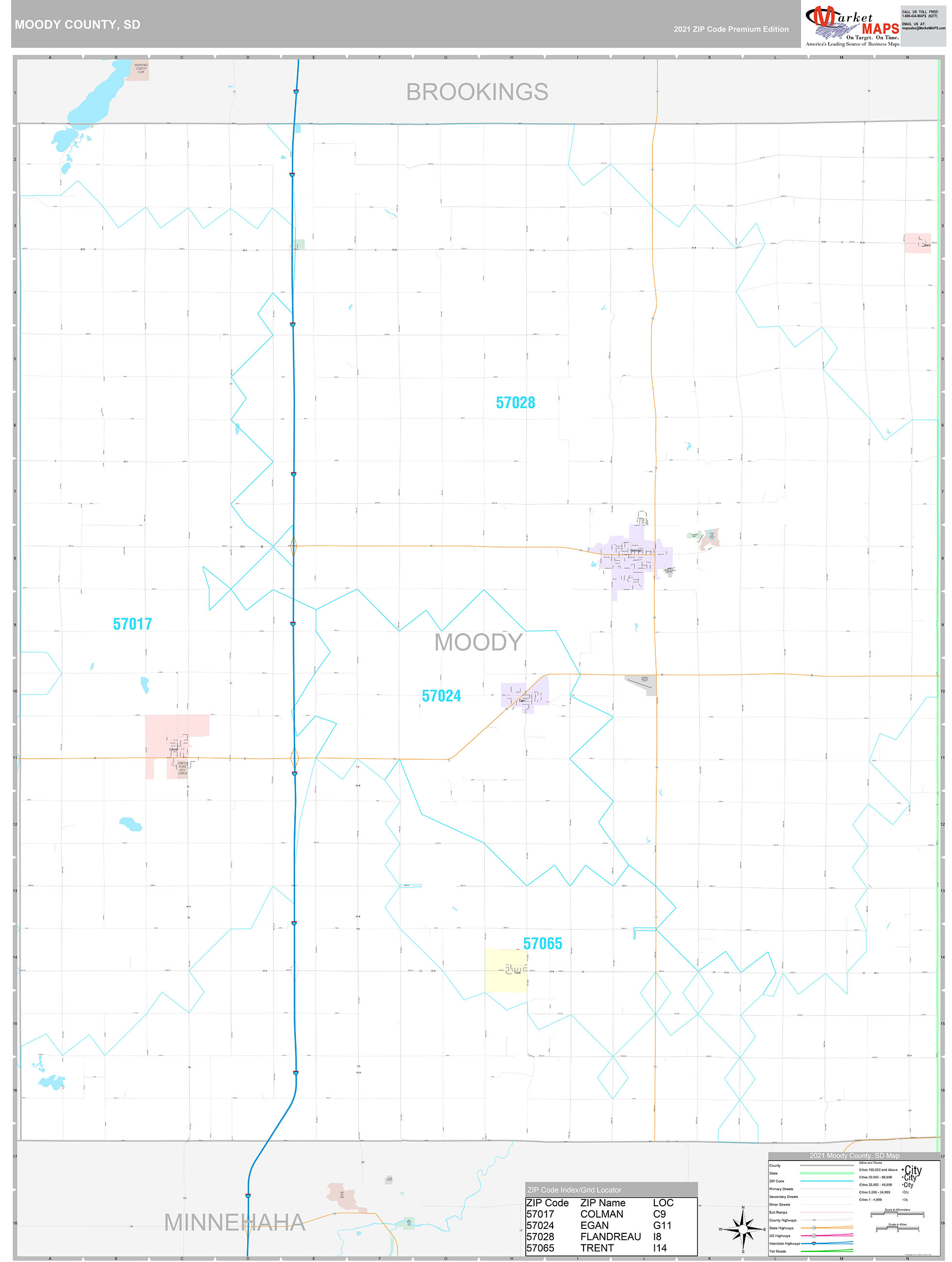 Moody County, SD Wall Map Premium Style by MarketMAPS MapSales