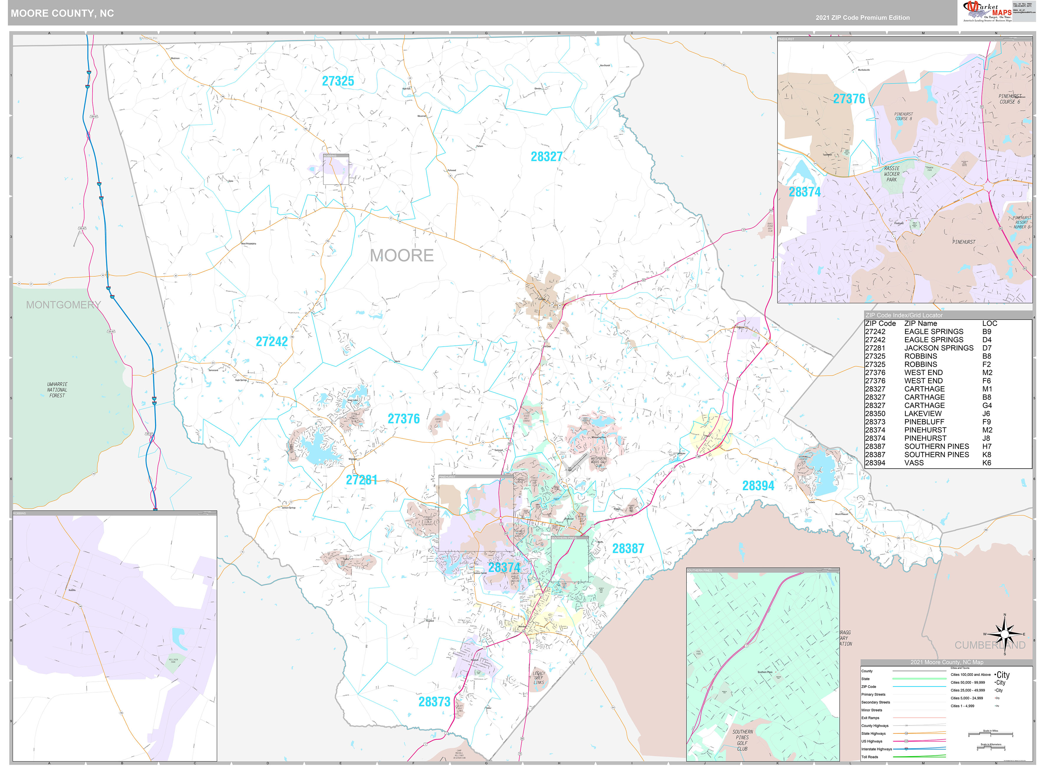 Moore County, NC Wall Map Premium Style by MarketMAPS
