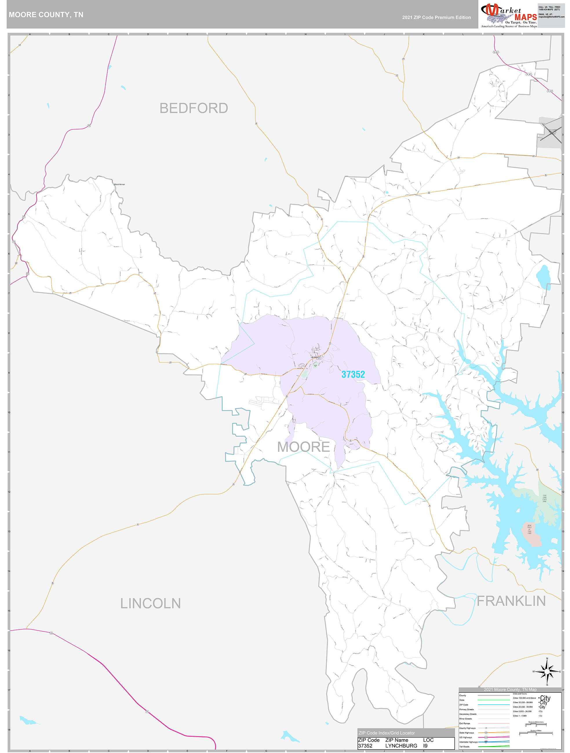Moore County, TN Wall Map Premium Style by MarketMAPS MapSales