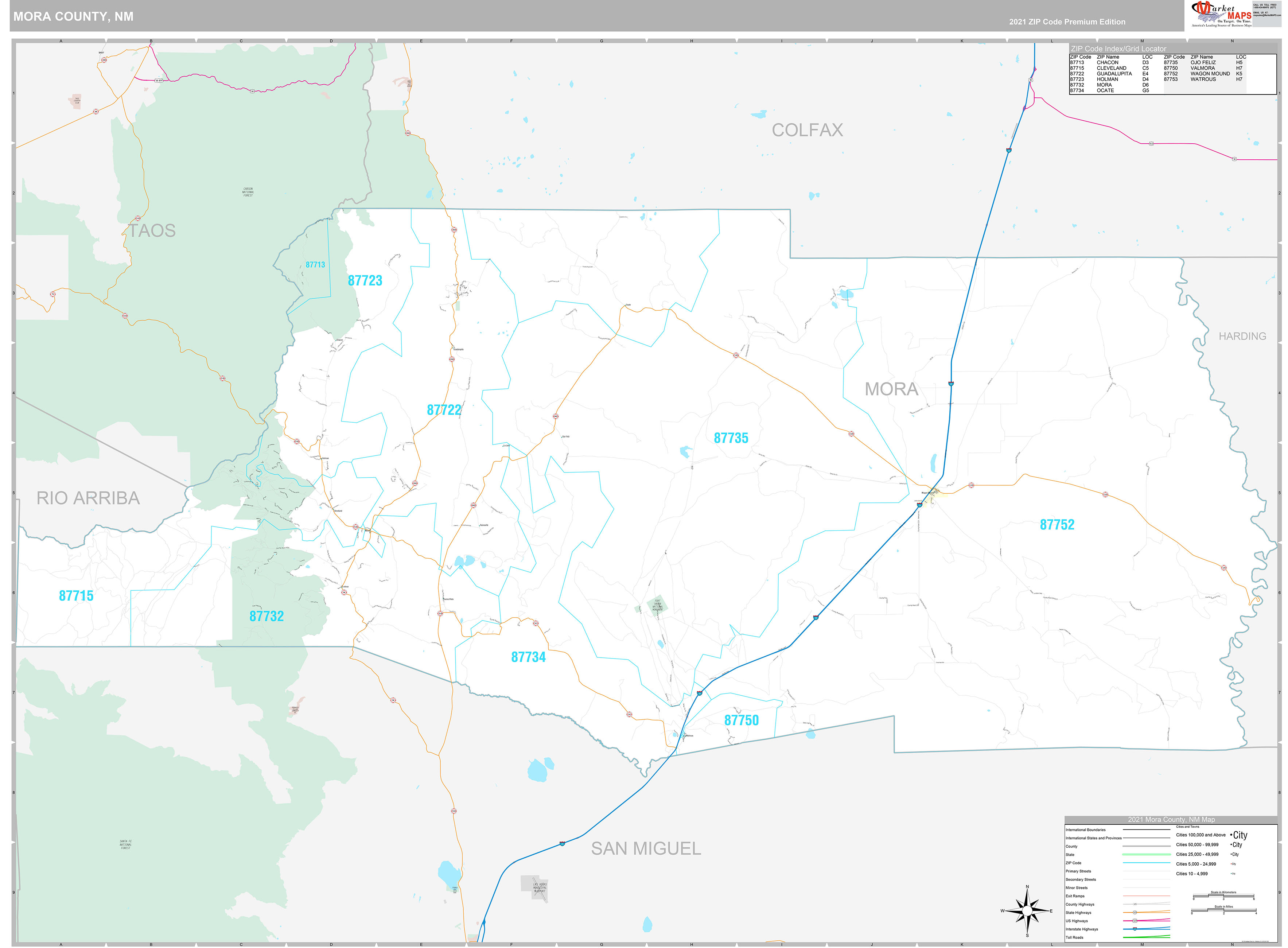 Mora County, NM Wall Map Premium Style by MarketMAPS