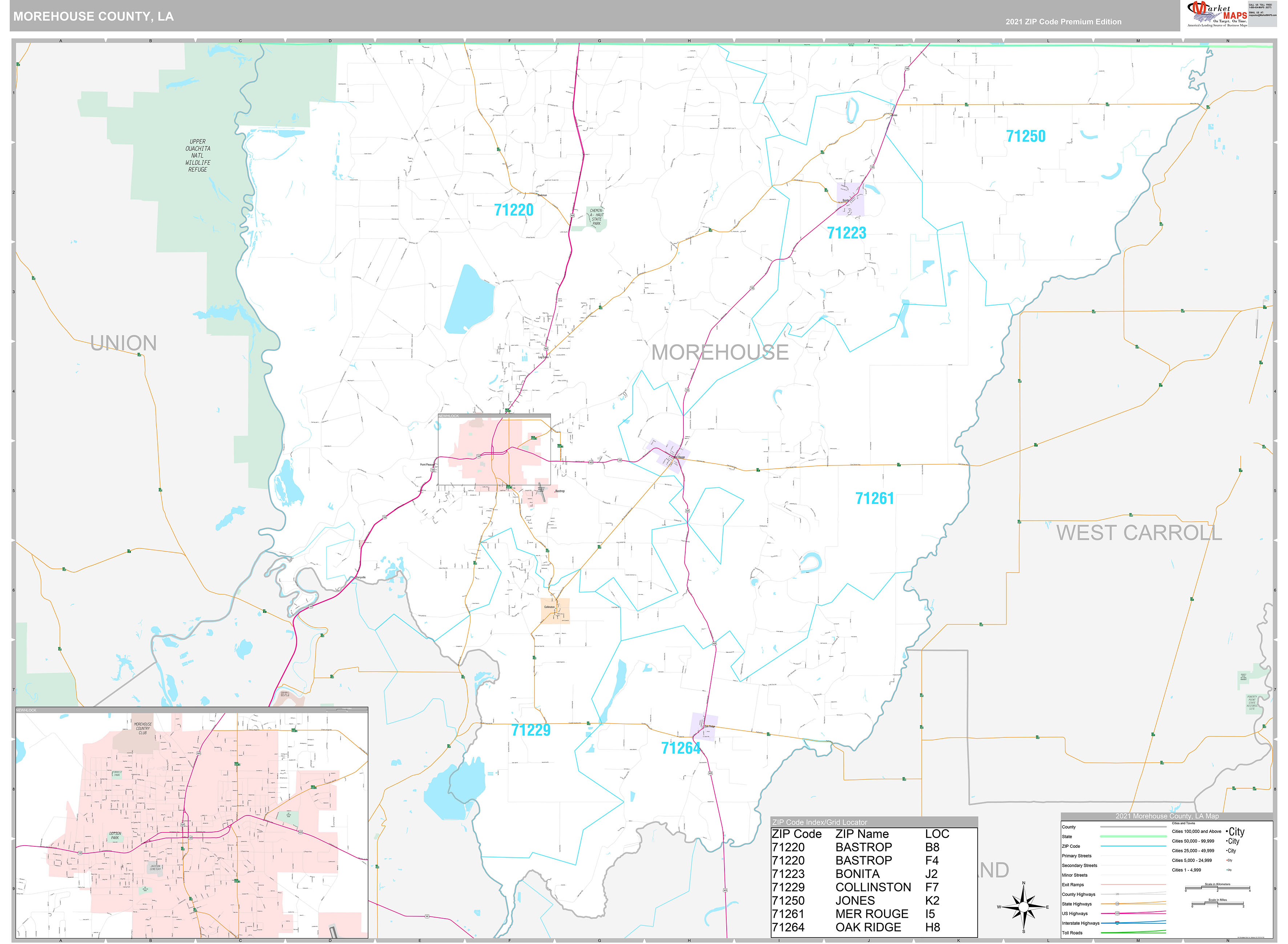 Morehouse County, LA Wall Map Premium Style by MarketMAPS