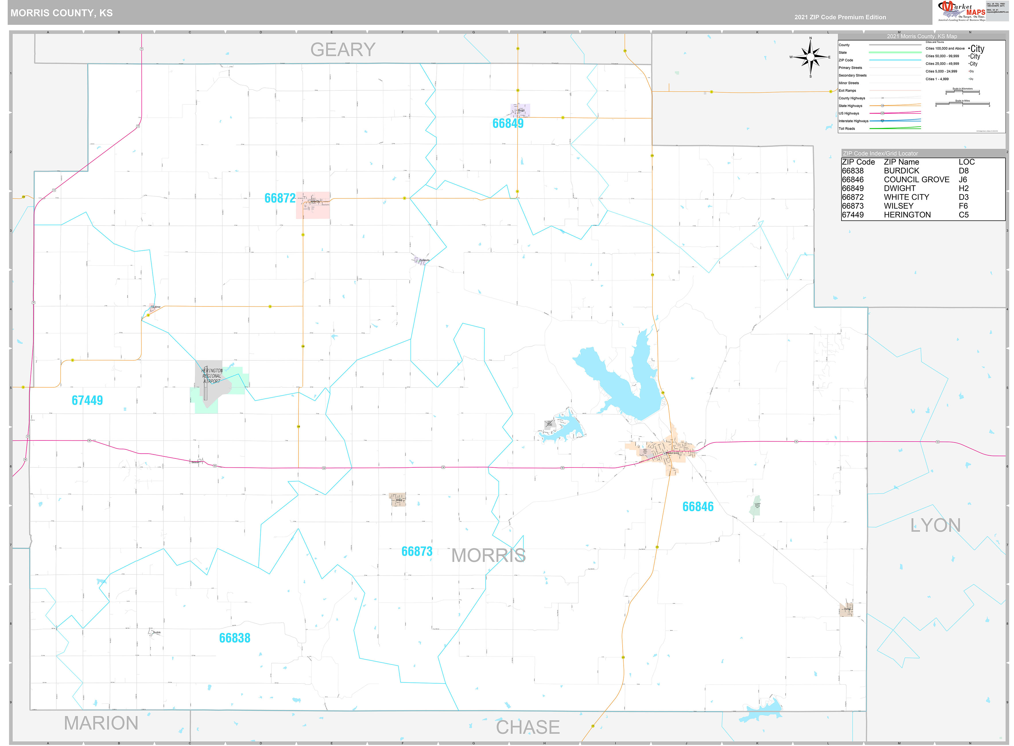 Morris County, KS Wall Map Premium Style by MarketMAPS MapSales