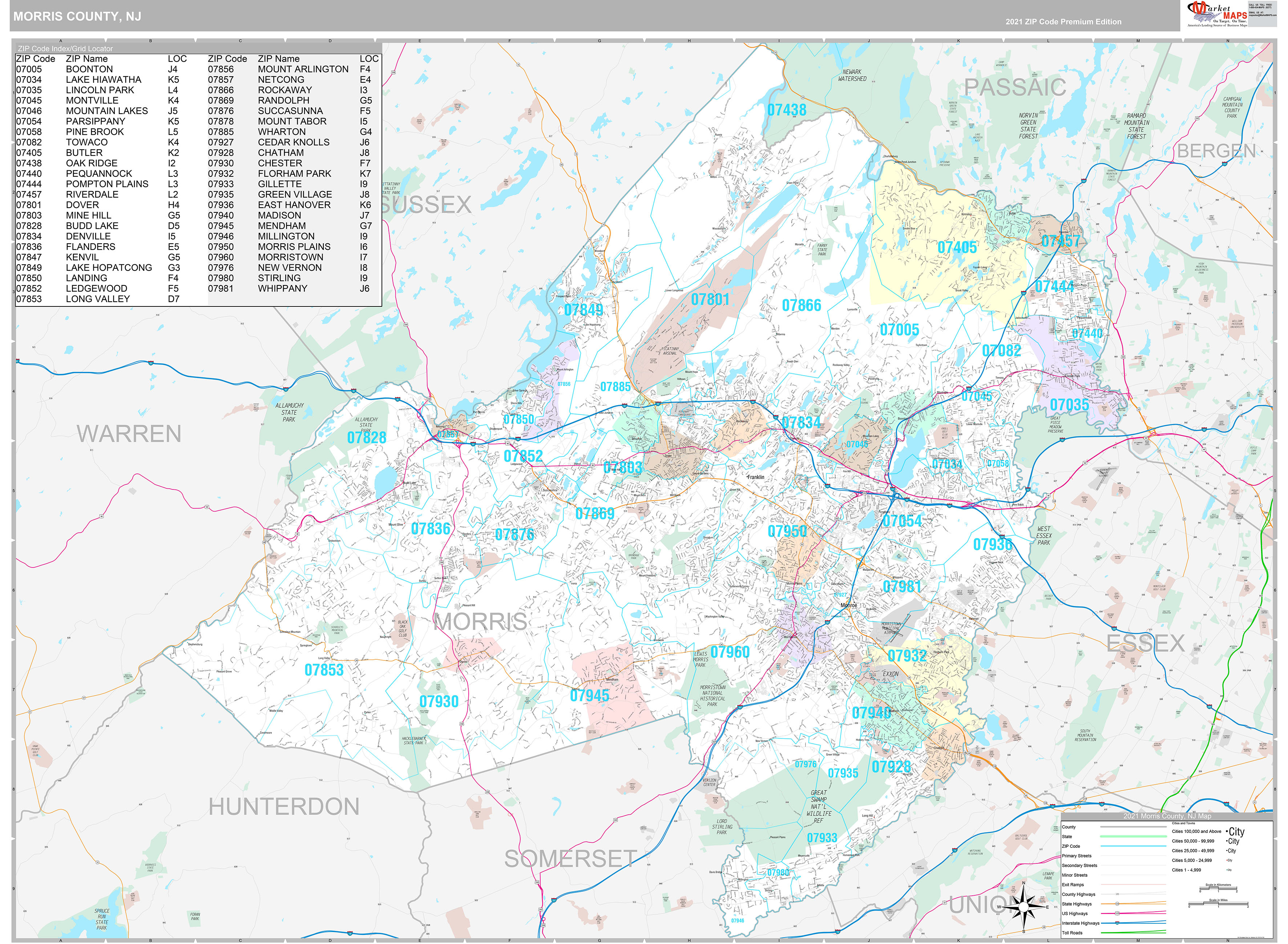 Morris County Nj Wall Map Premium Style By Marketmaps