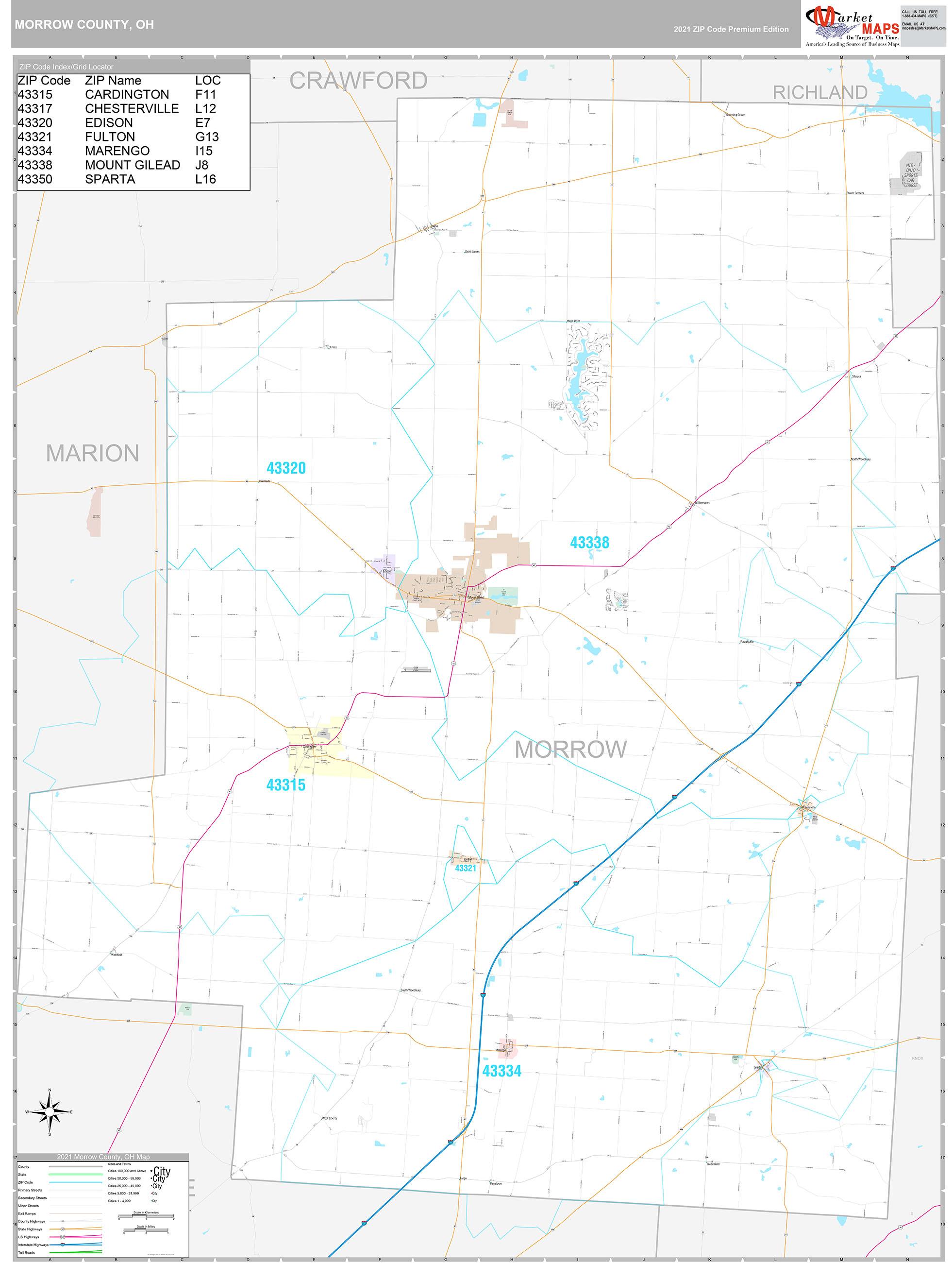 Morrow County, OH Wall Map Premium Style by MarketMAPS