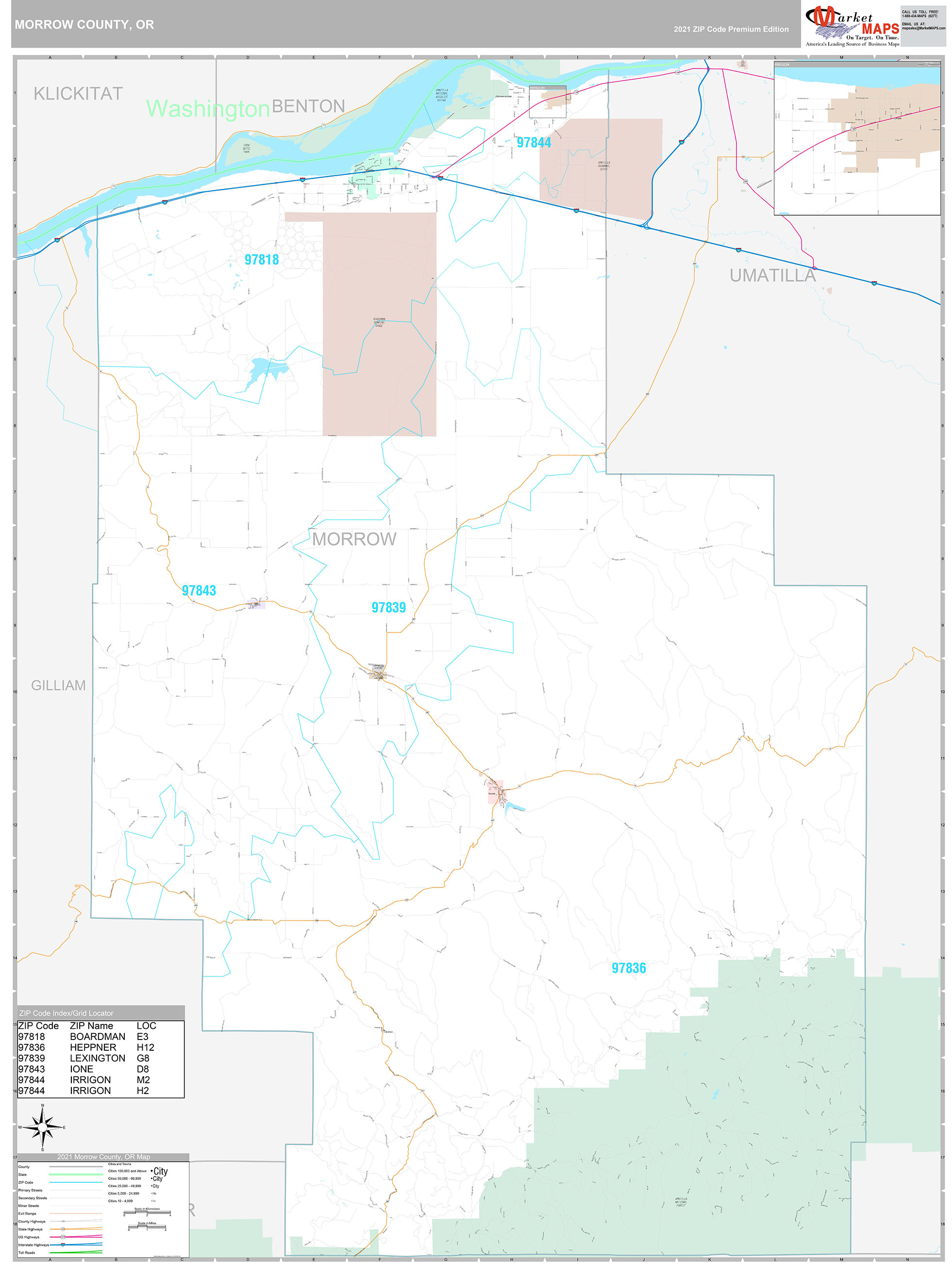 Morrow County, OR Wall Map Premium Style by MarketMAPS