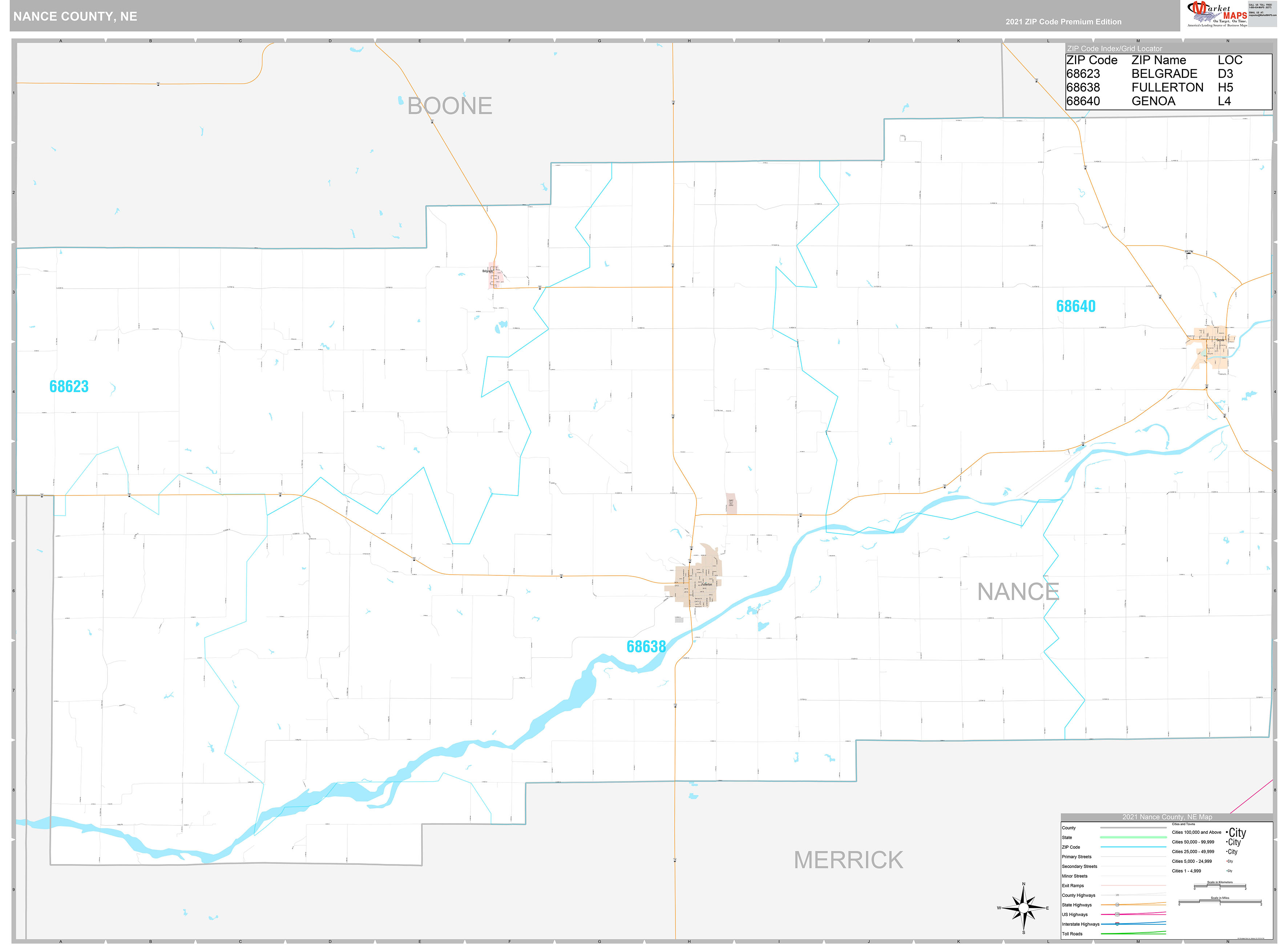 Nance County, NE Wall Map Premium Style by MarketMAPS