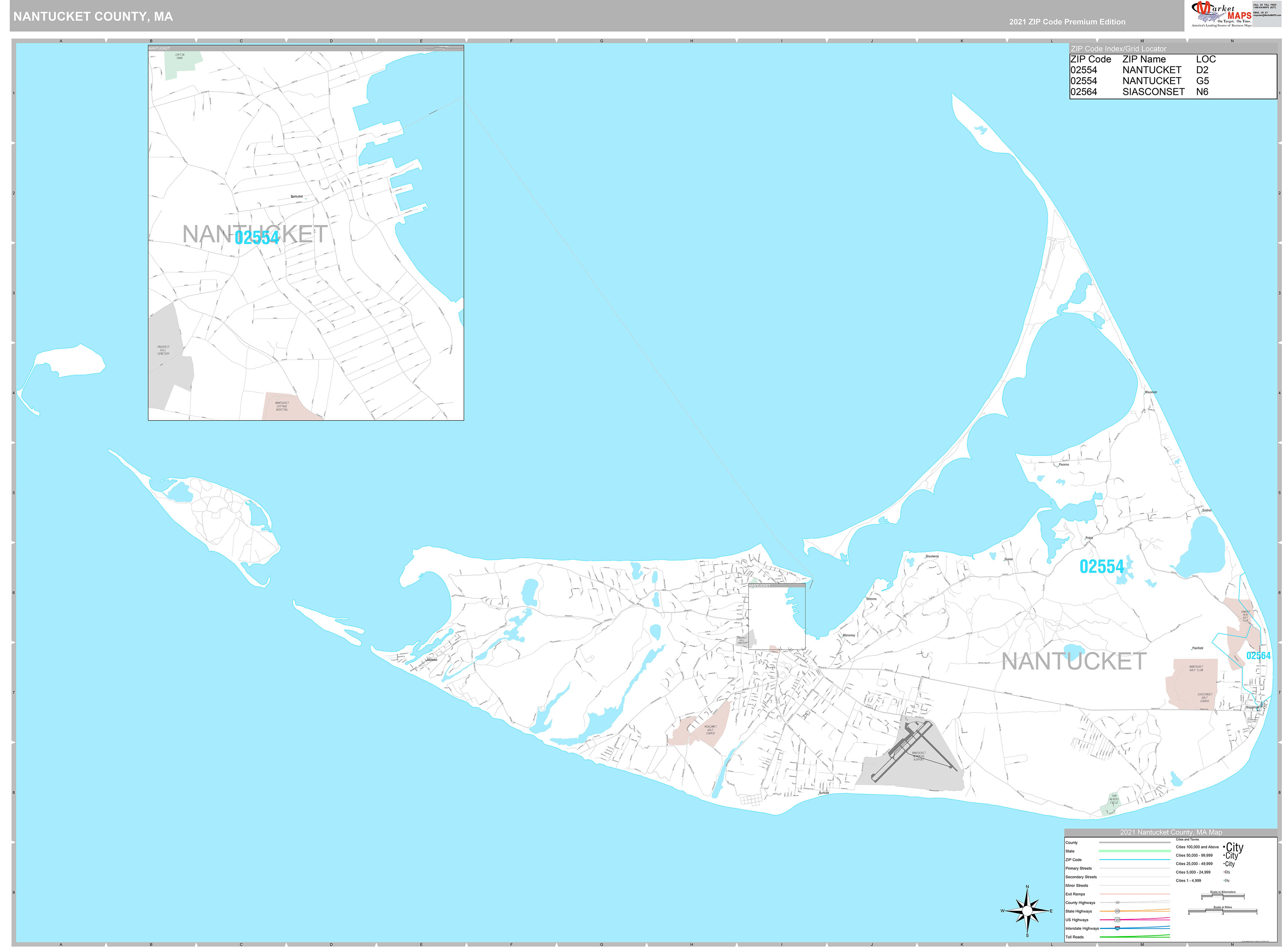 Nantucket County, MA Wall Map Premium Style by MarketMAPS - MapSales