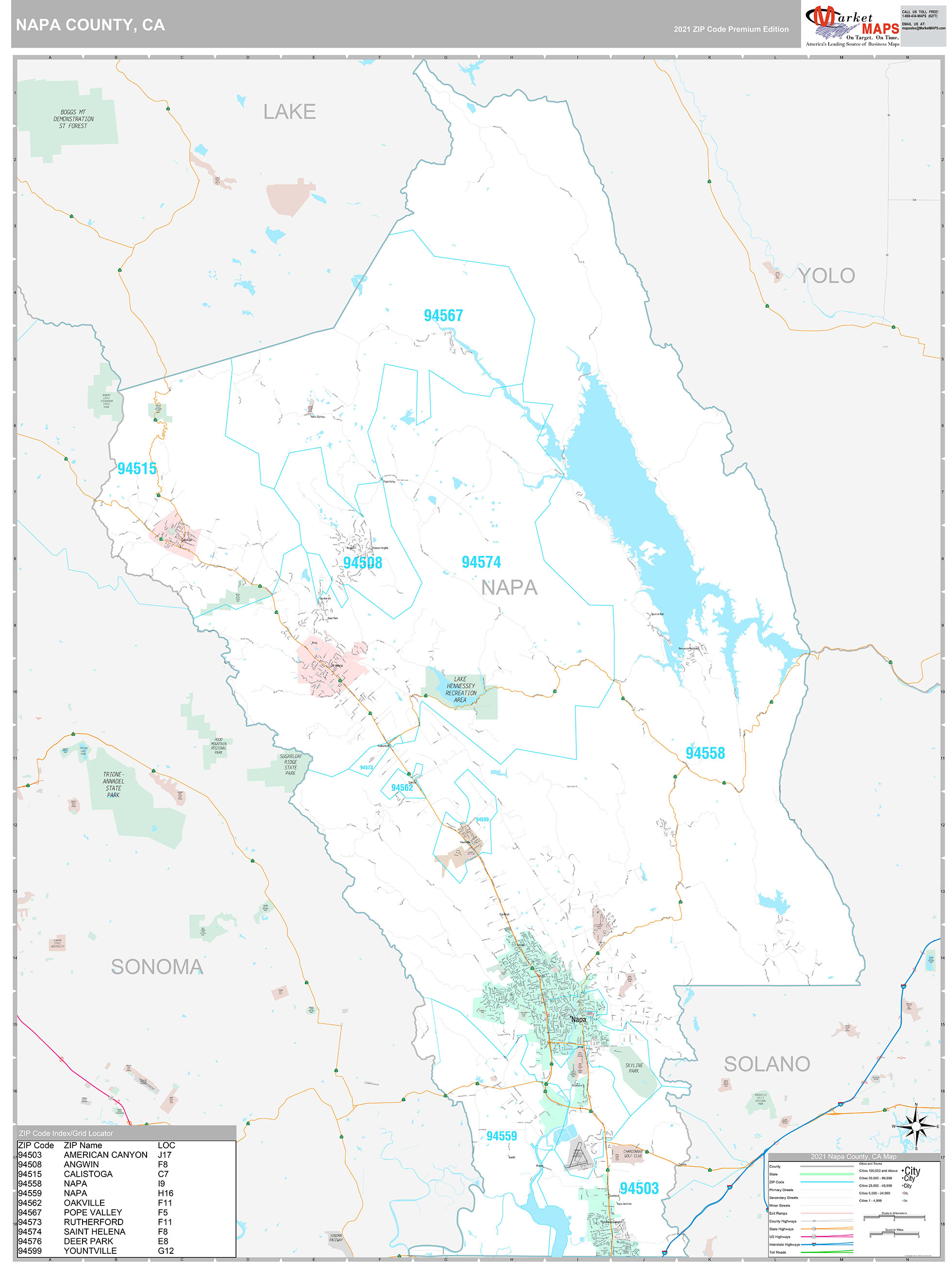 Napa County, CA Wall Map Premium Style by MarketMAPS