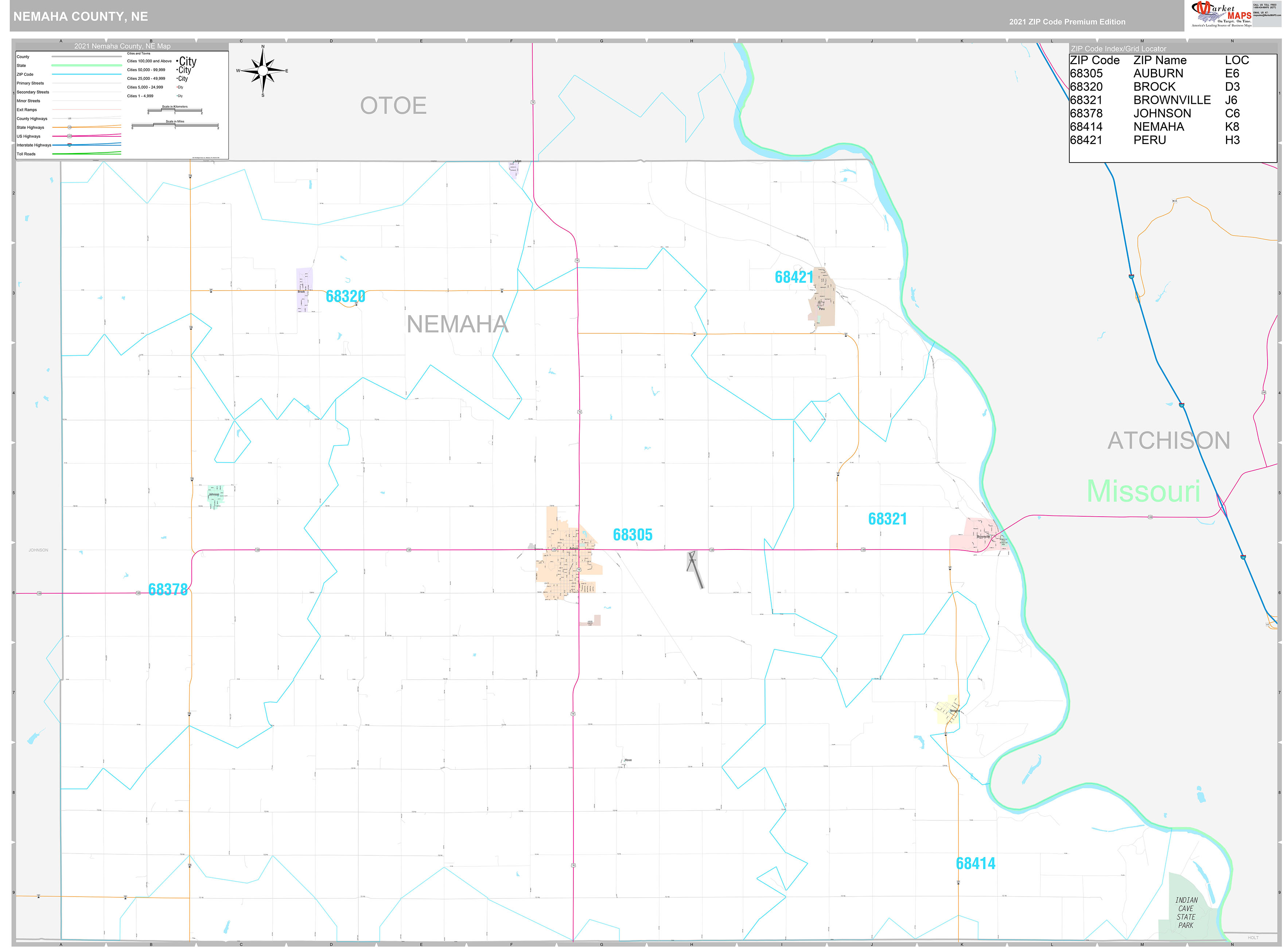 Nemaha County, NE Wall Map Premium Style by MarketMAPS