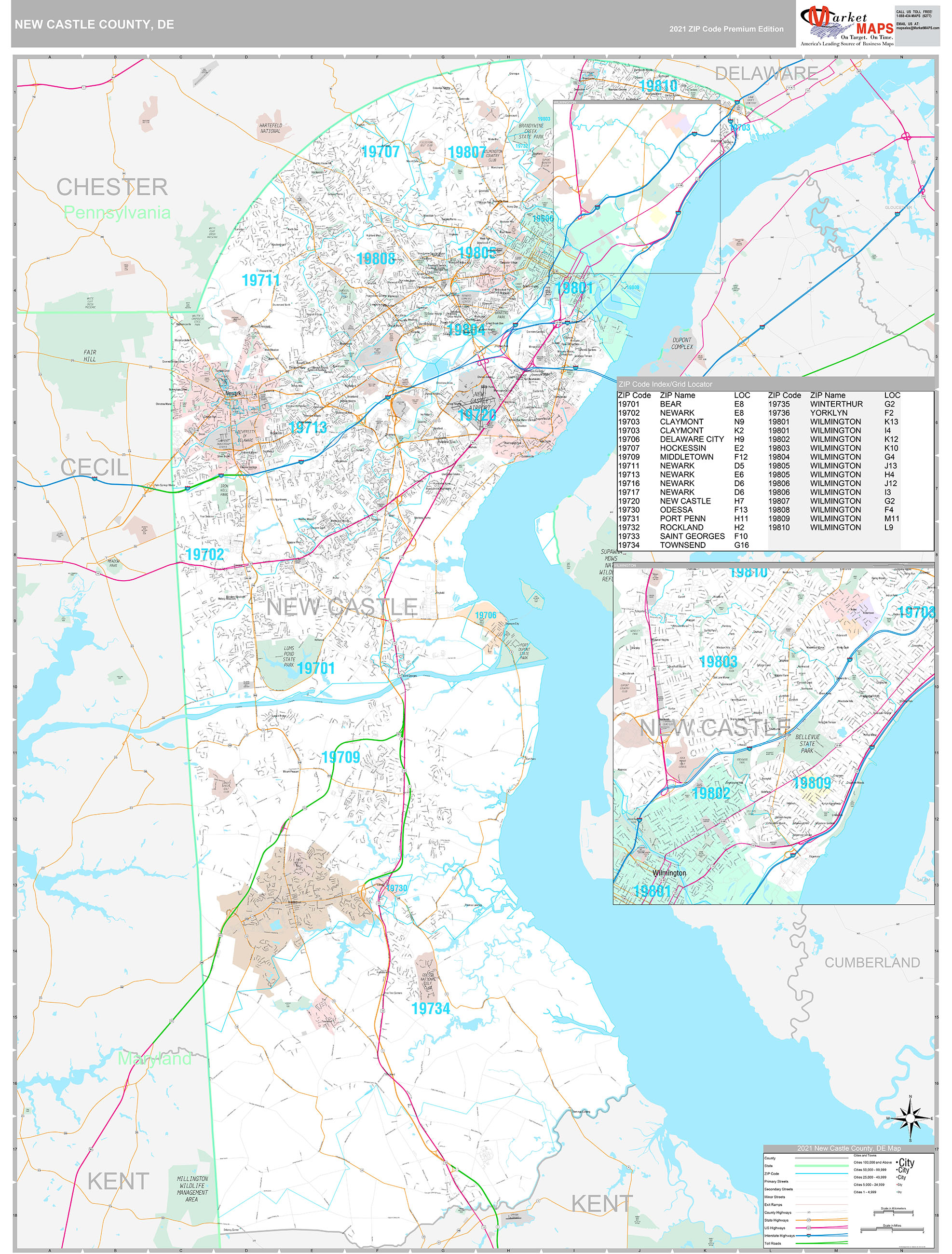 New Castle County, DE Wall Map Premium Style by MarketMAPS