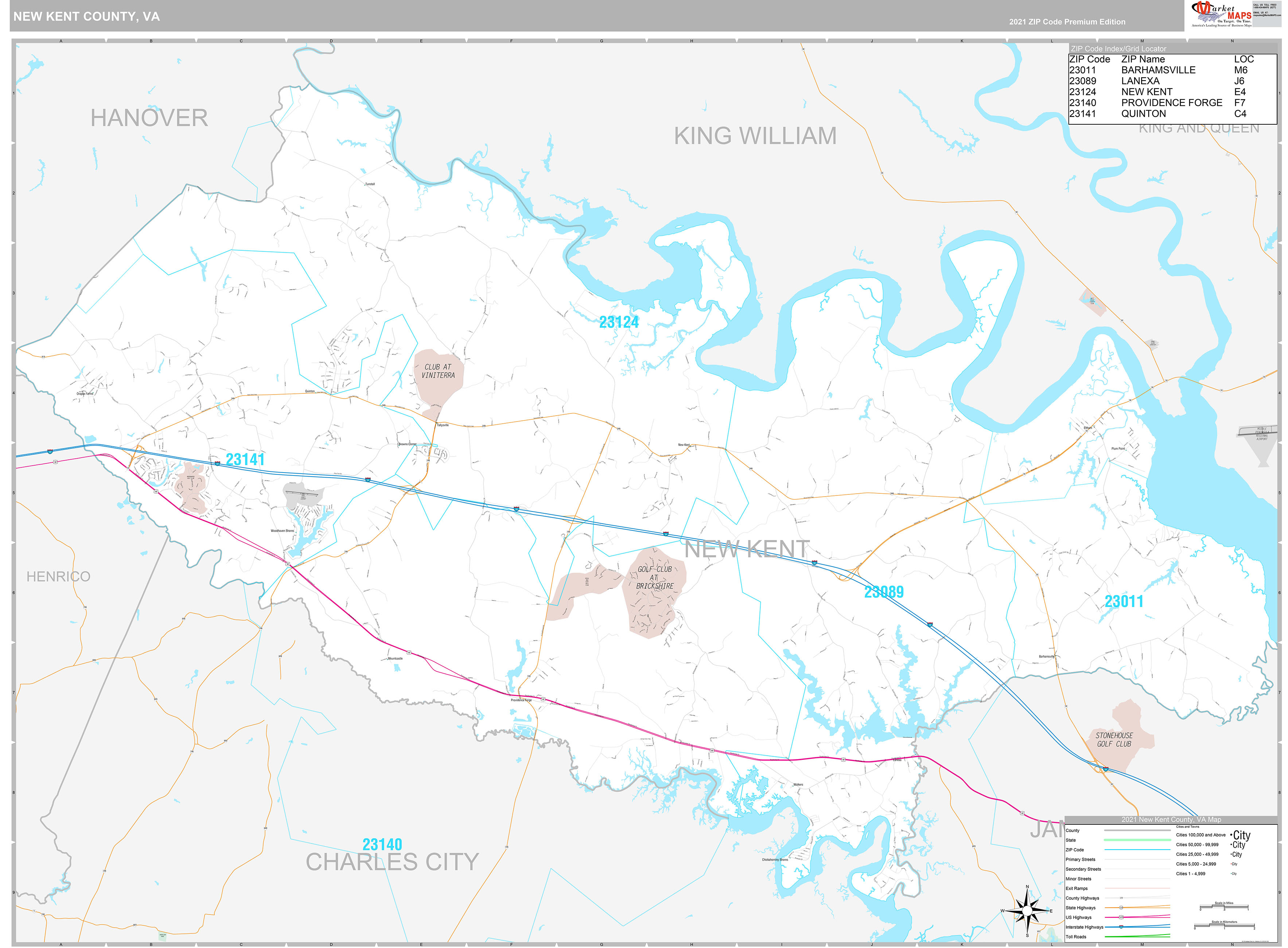 New Kent County, VA Wall Map Premium Style by MarketMAPS MapSales