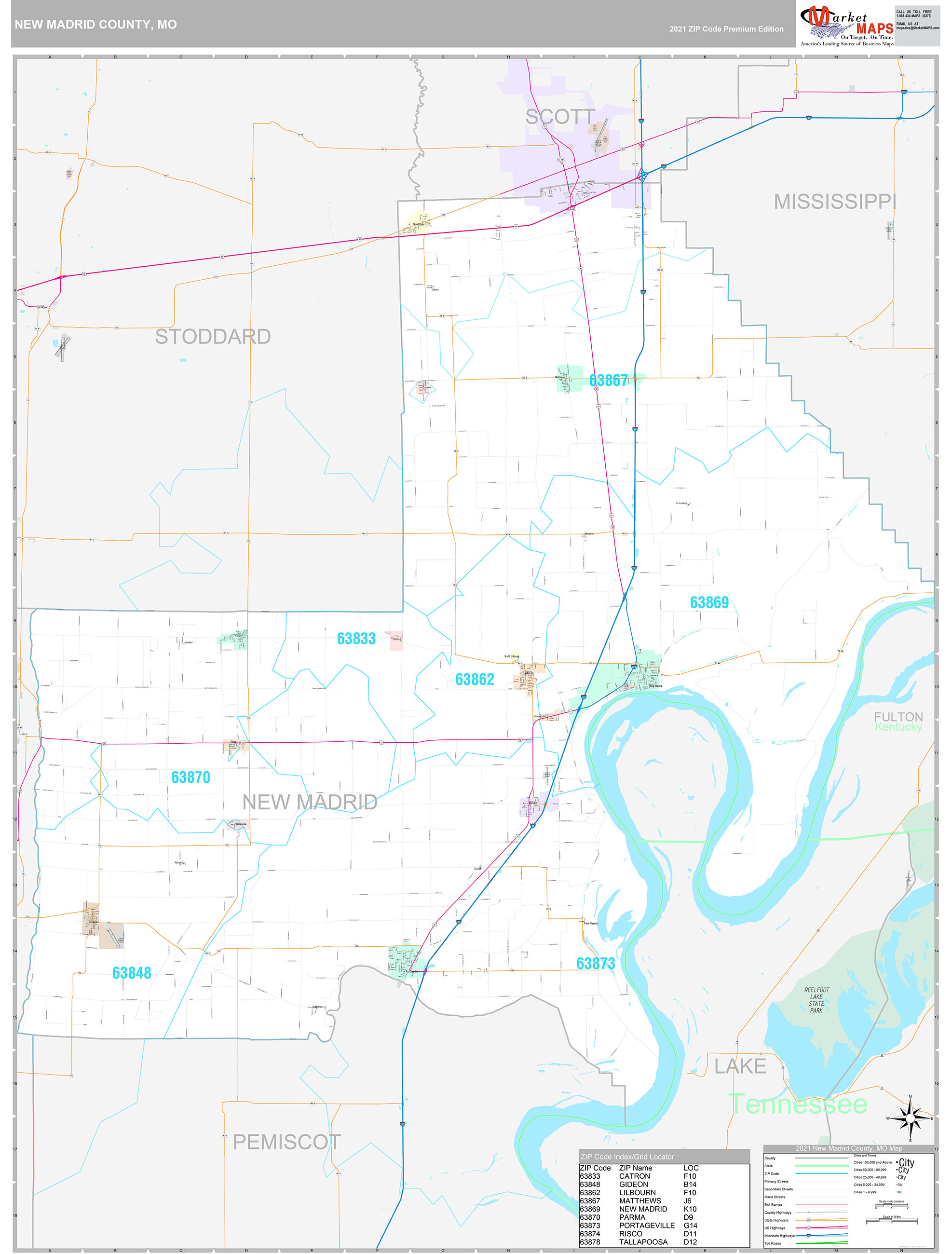 New Madrid County, MO Wall Map Premium Style by MarketMAPS