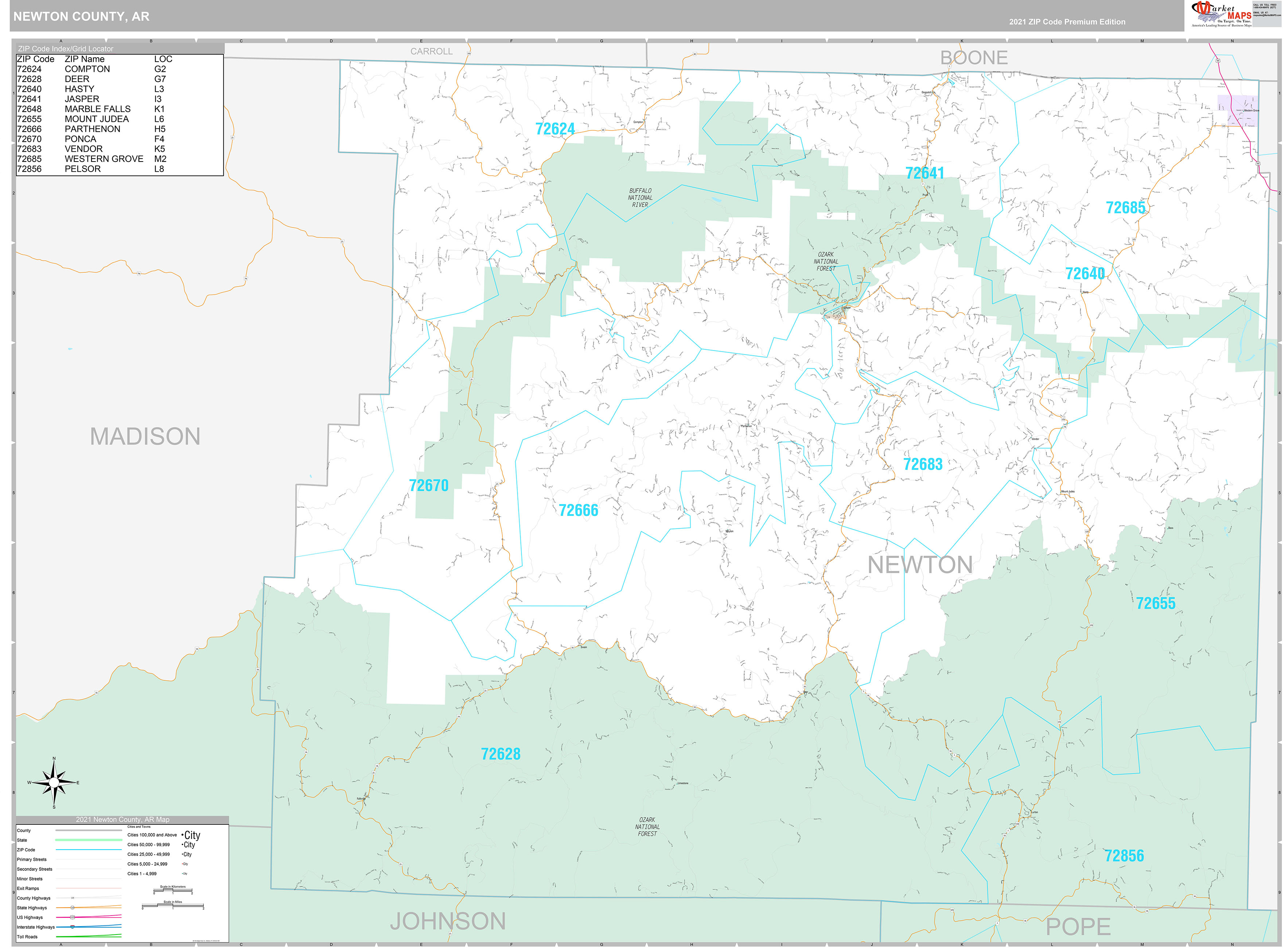 Newton County, AR Wall Map Premium Style by MarketMAPS