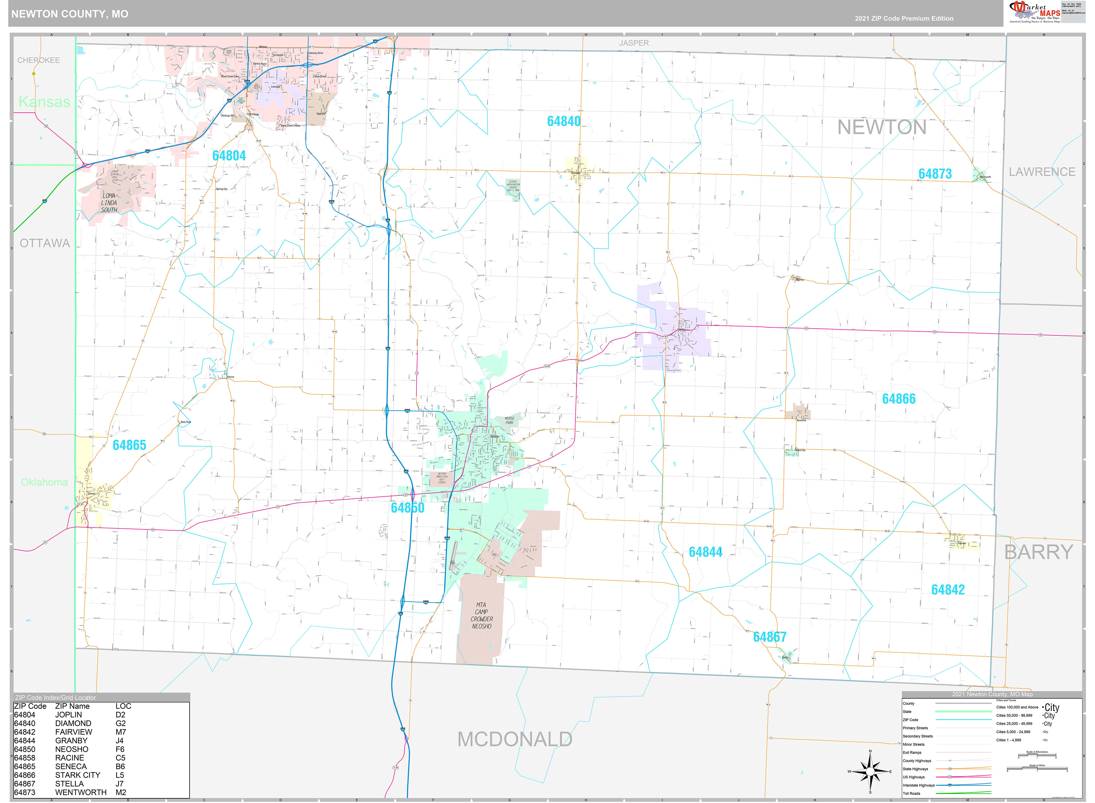 Newton County, MO Wall Map Premium Style by MarketMAPS