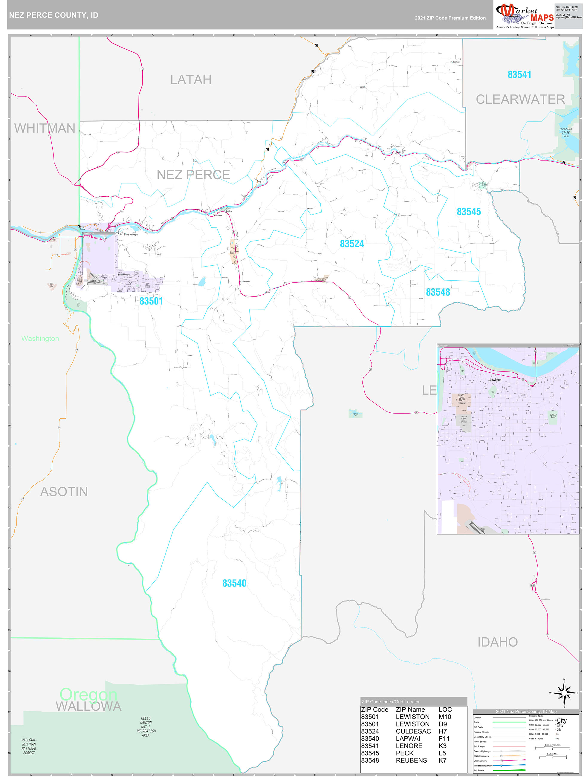 Nez Perce County, ID Wall Map Premium Style by MarketMAPS