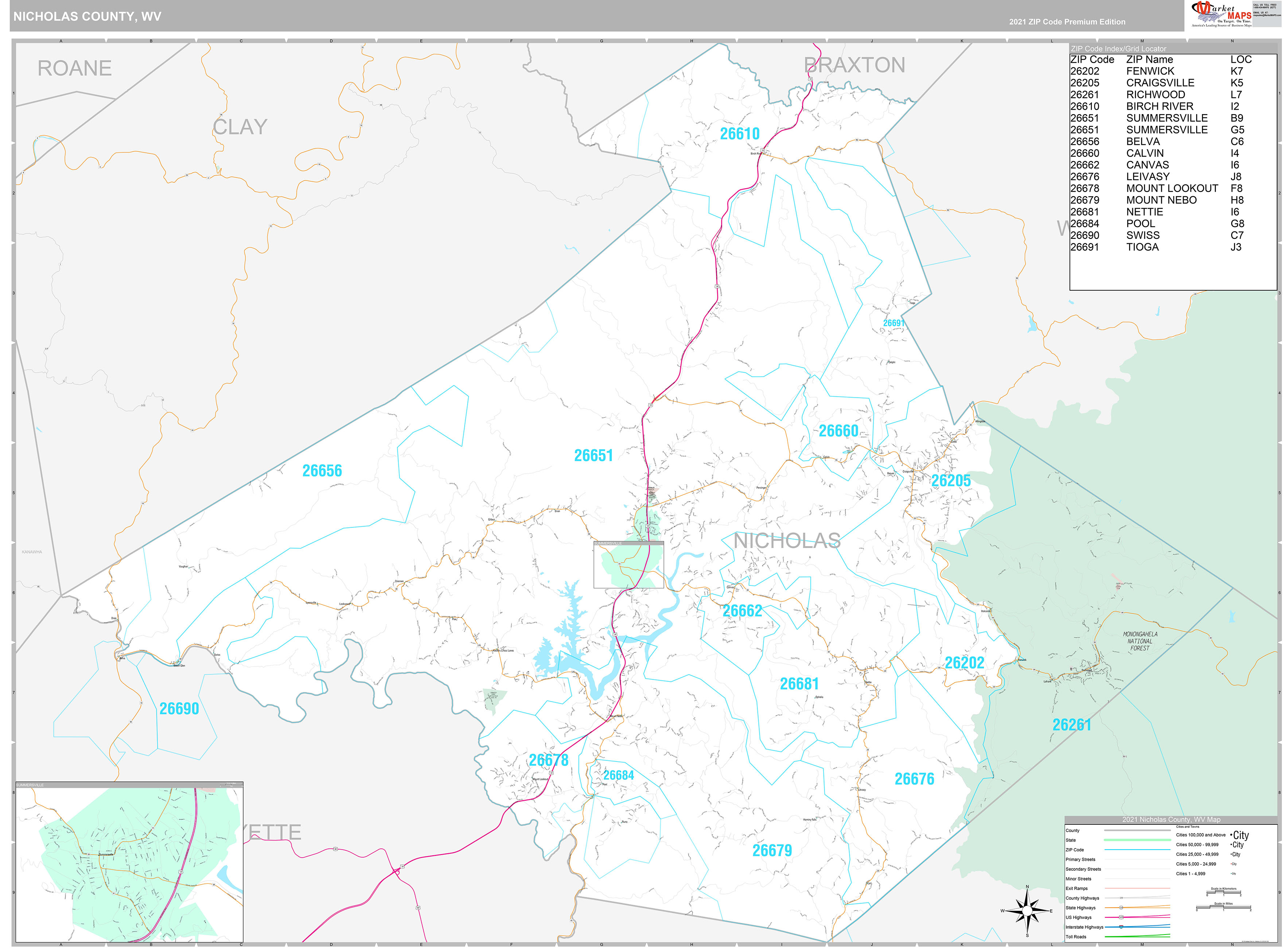 Nicholas County, WV Wall Map Premium Style by MarketMAPS