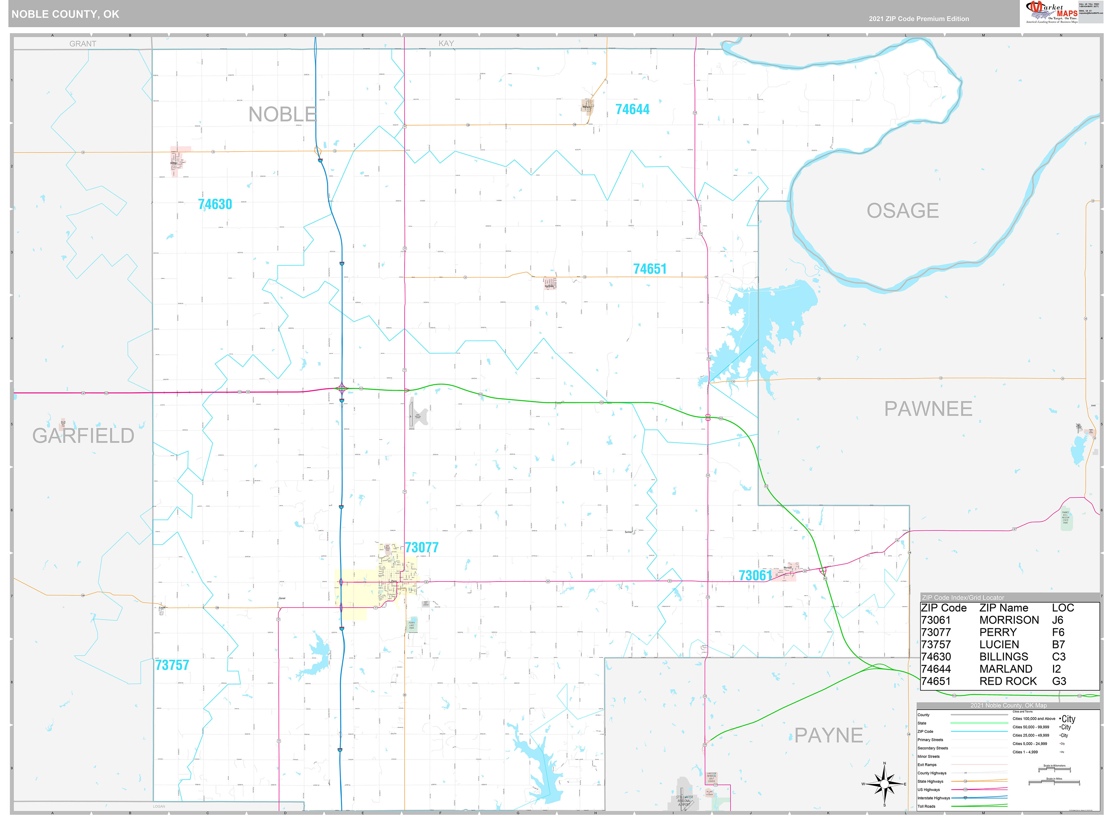 Noble County, OK Wall Map Premium Style by MarketMAPS MapSales