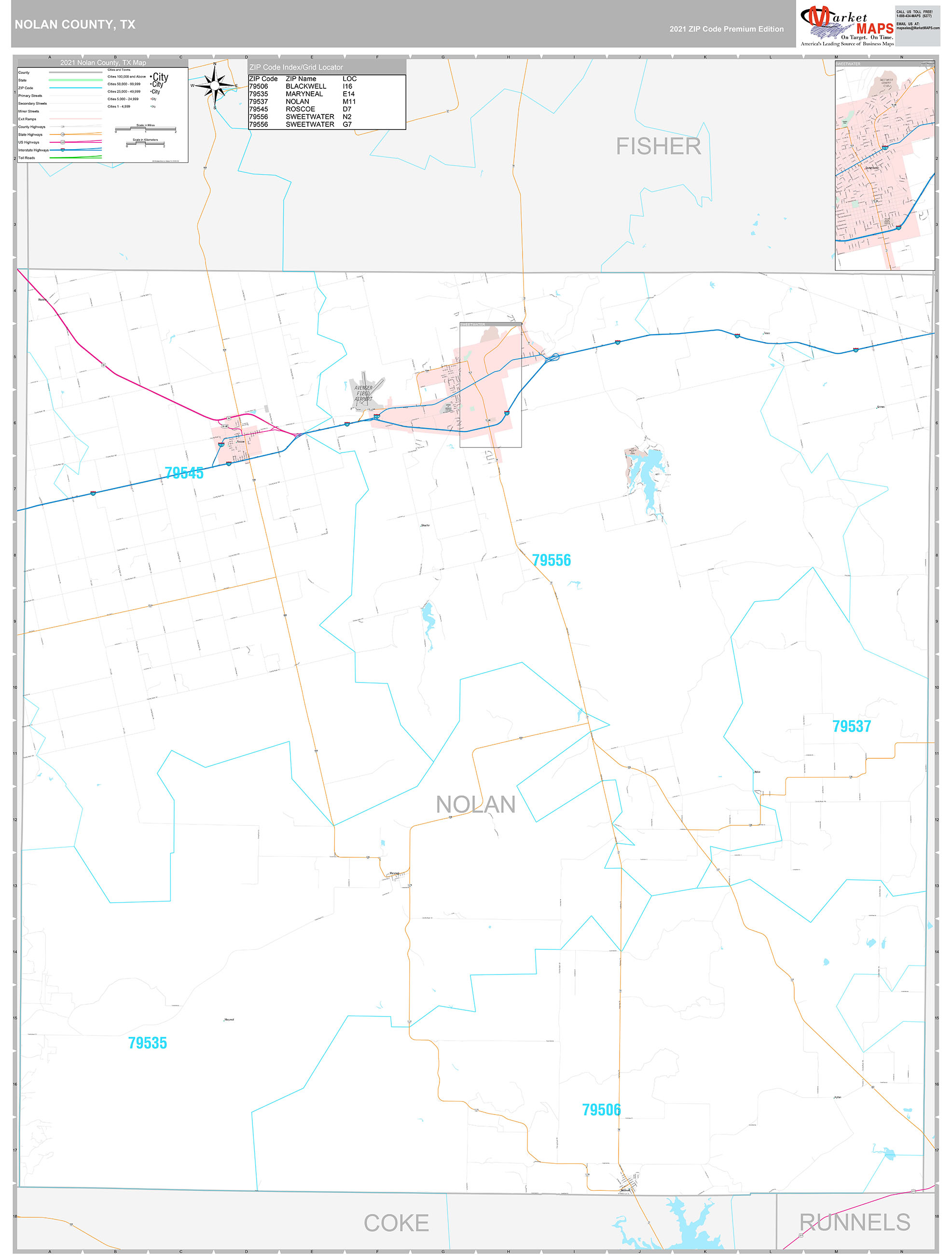 Nolan County, TX Wall Map Premium Style by MarketMAPS MapSales