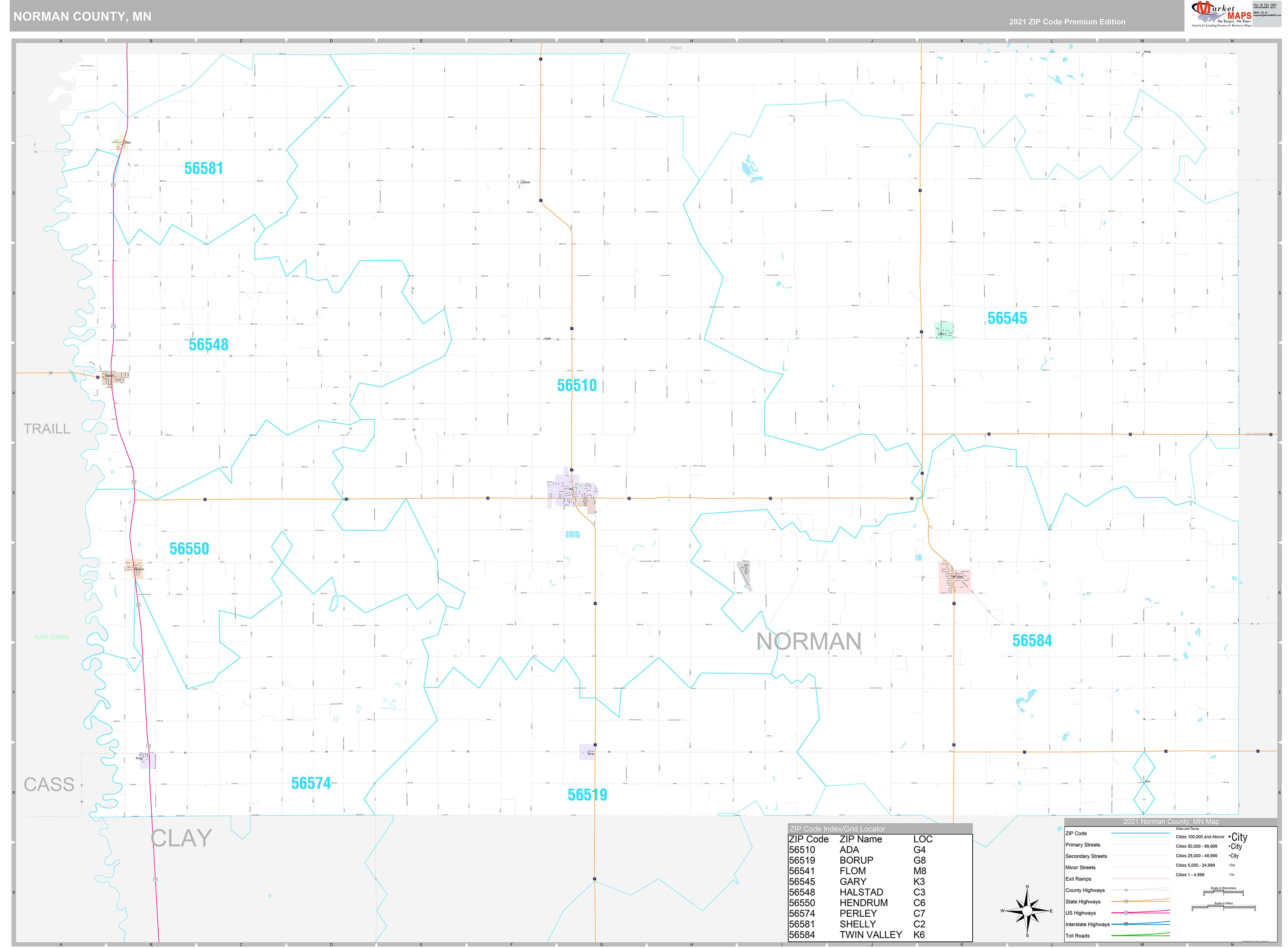Norman County, MN Wall Map Premium Style by MarketMAPS
