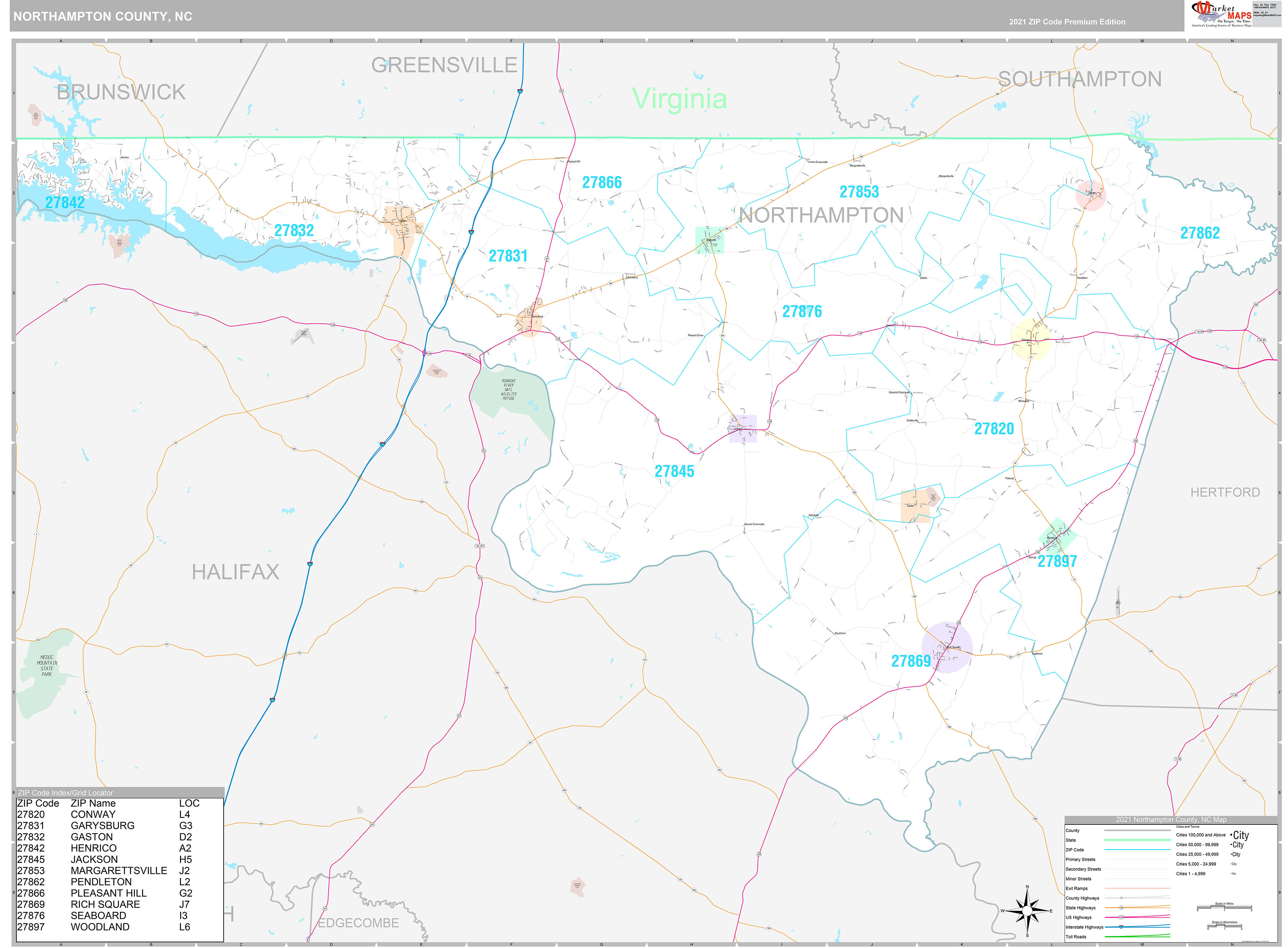 Northampton County, NC Wall Map Premium Style by MarketMAPS