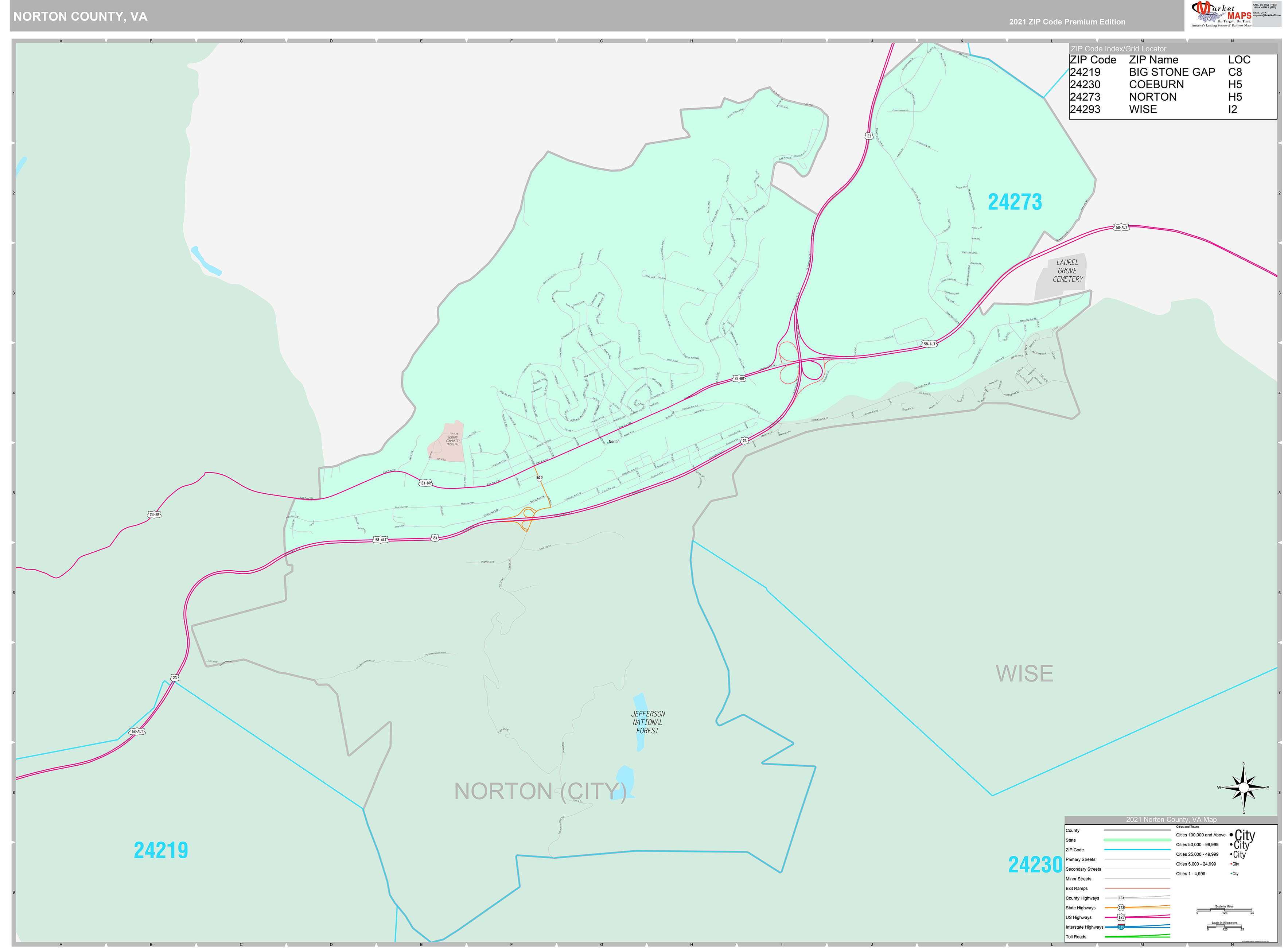 Norton County, VA Wall Map Premium Style by MarketMAPS MapSales