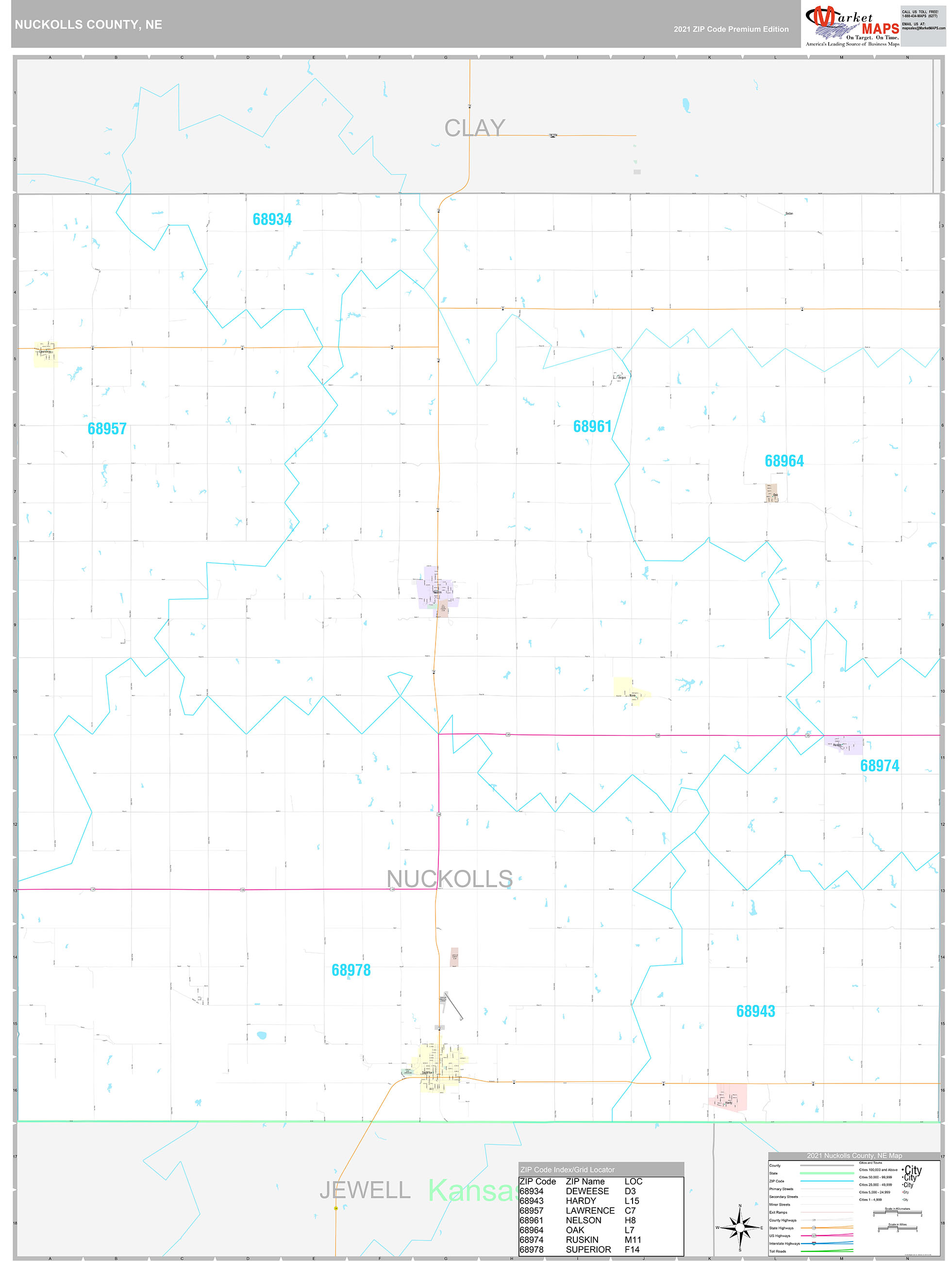 Nuckolls County, NE Wall Map Premium Style by MarketMAPS