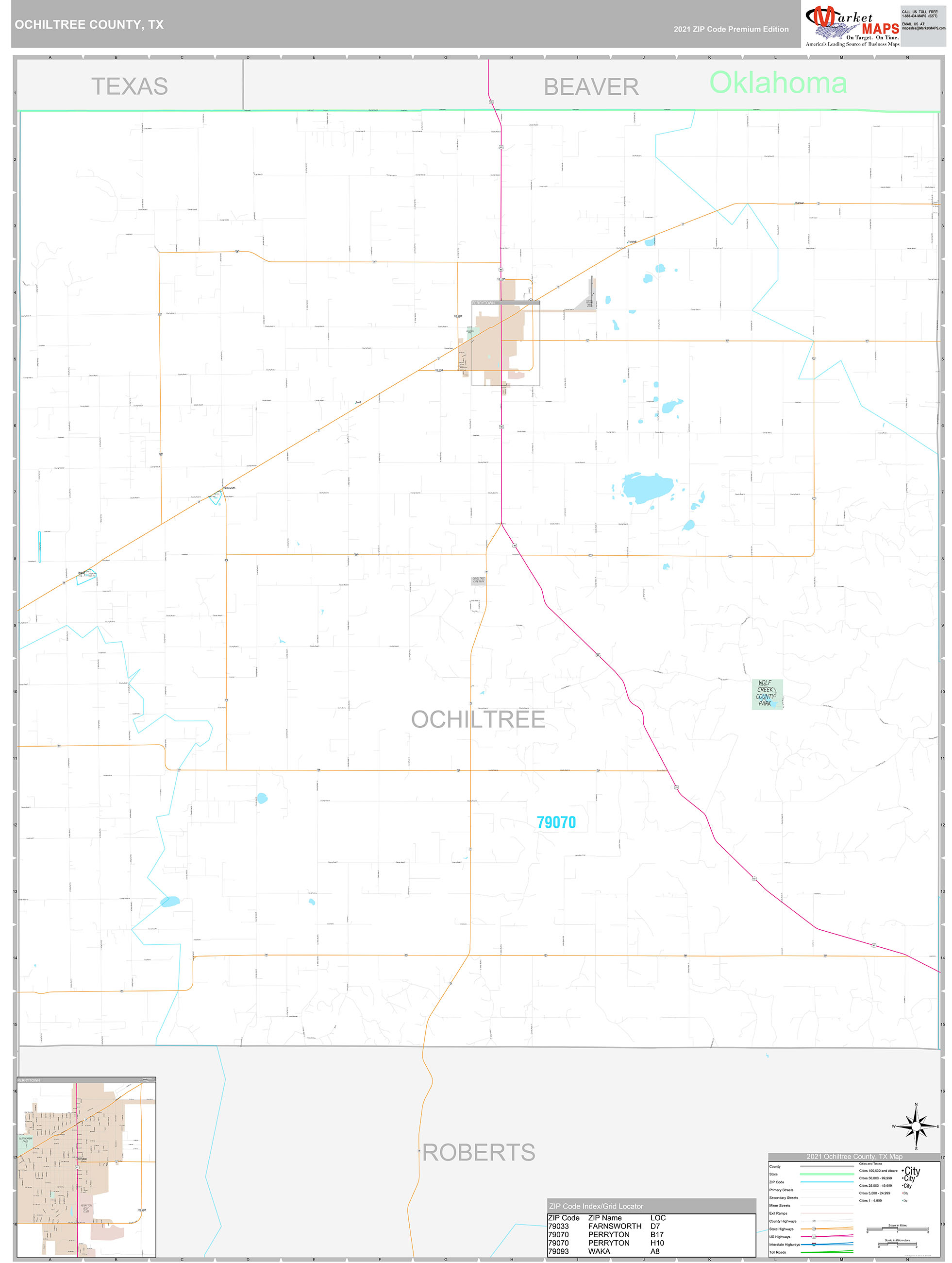 Ochiltree County, TX Wall Map Premium Style by MarketMAPS