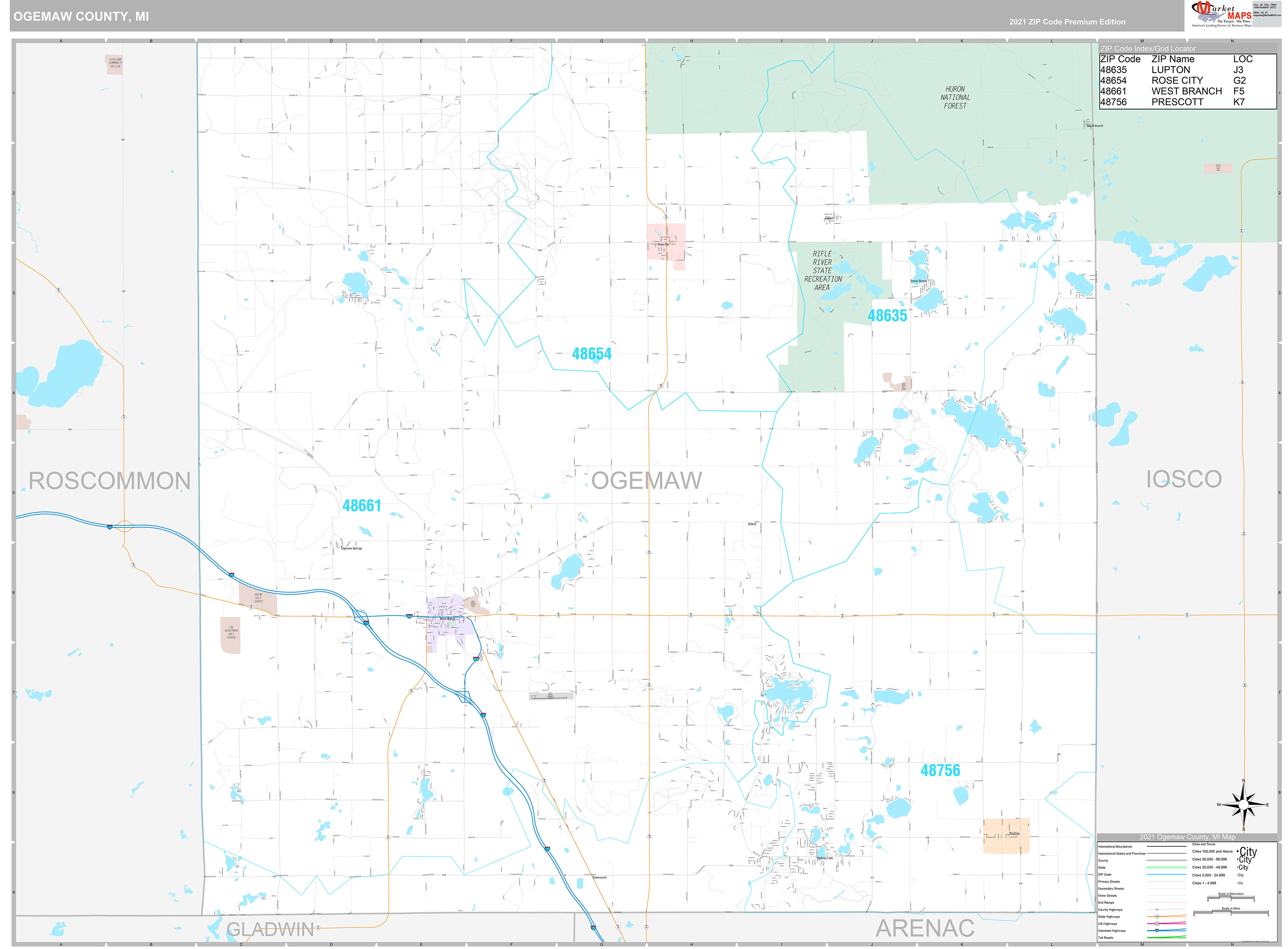 Ogemaw County, MI Wall Map Premium Style by MarketMAPS MapSales